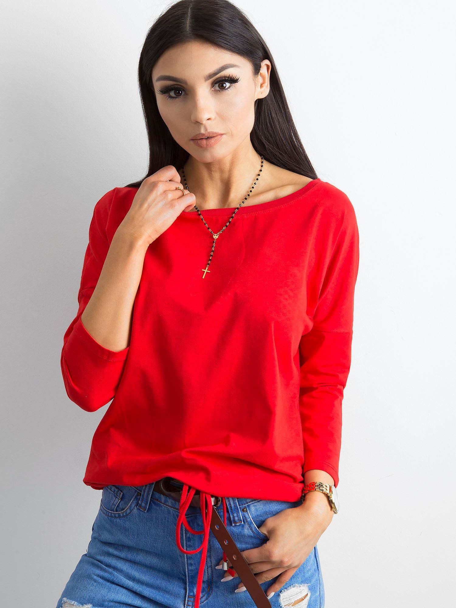 Dámske červené tričko so šnúrkou v páse RV-BZ-4691.39P-red Veľkosť: S