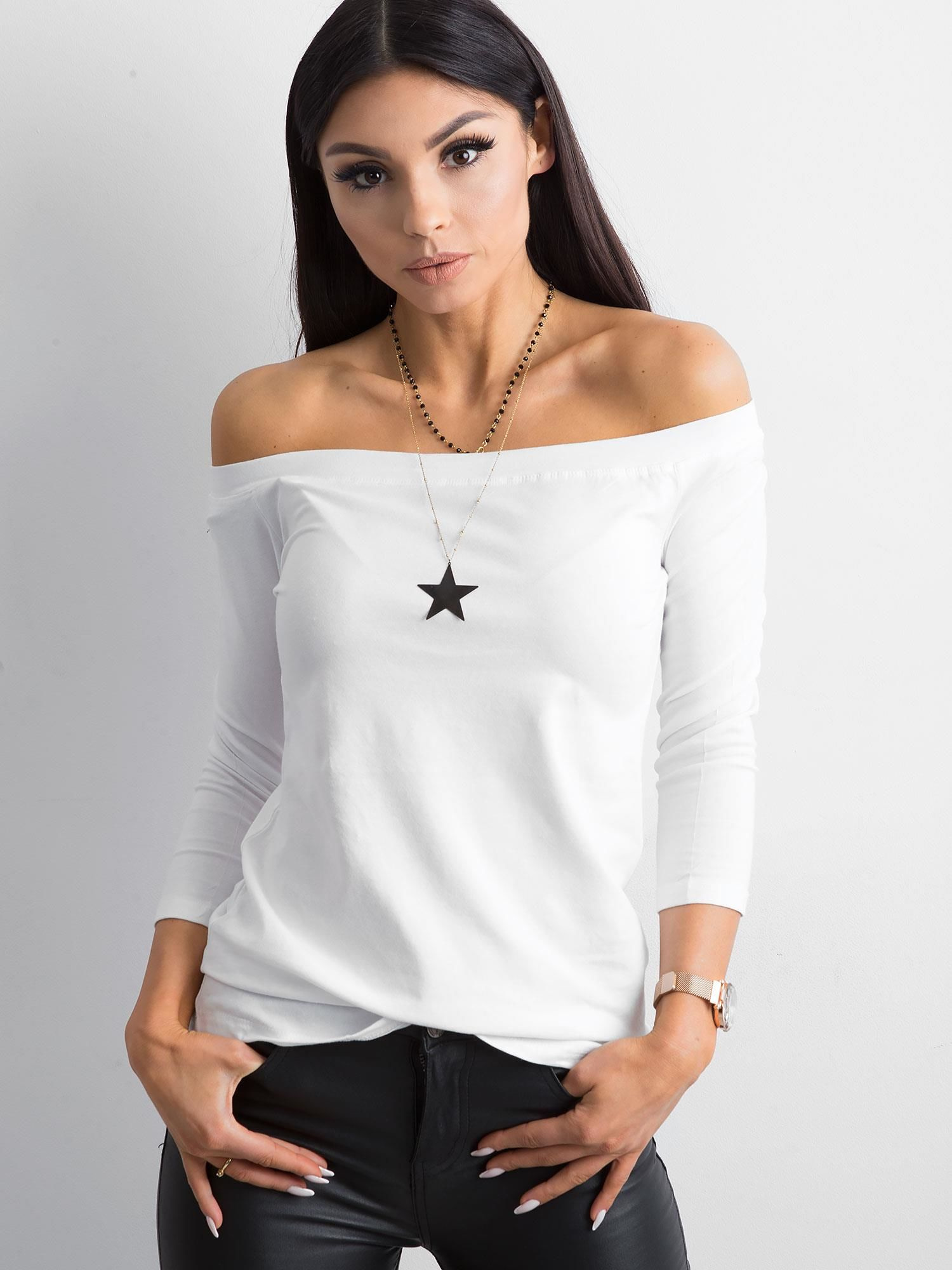 Dámsky biely top s odhalenými ramenami RV-BZ-4692.89-white Veľkosť: S