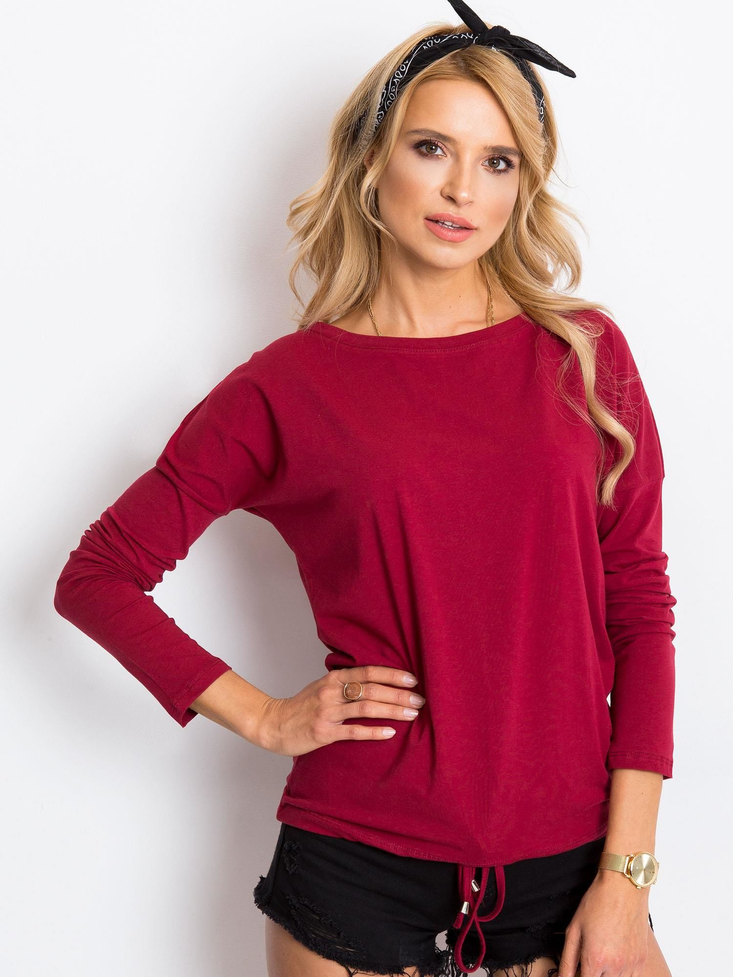 Dámske bordové tričko na zaviazanie v páse RV-BZ-5122.08P-burgundy Veľkosť: XS