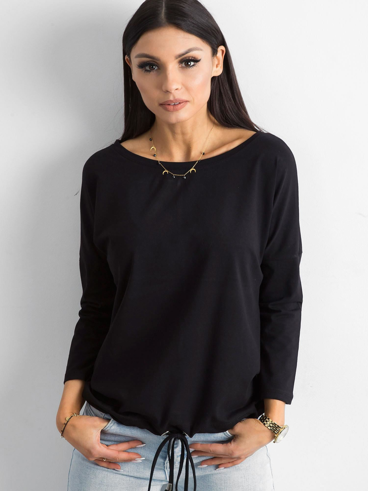 Dámske čierne tričko na utiahnutie v páse RV-BZ-4691.38P-black Veľkosť: S