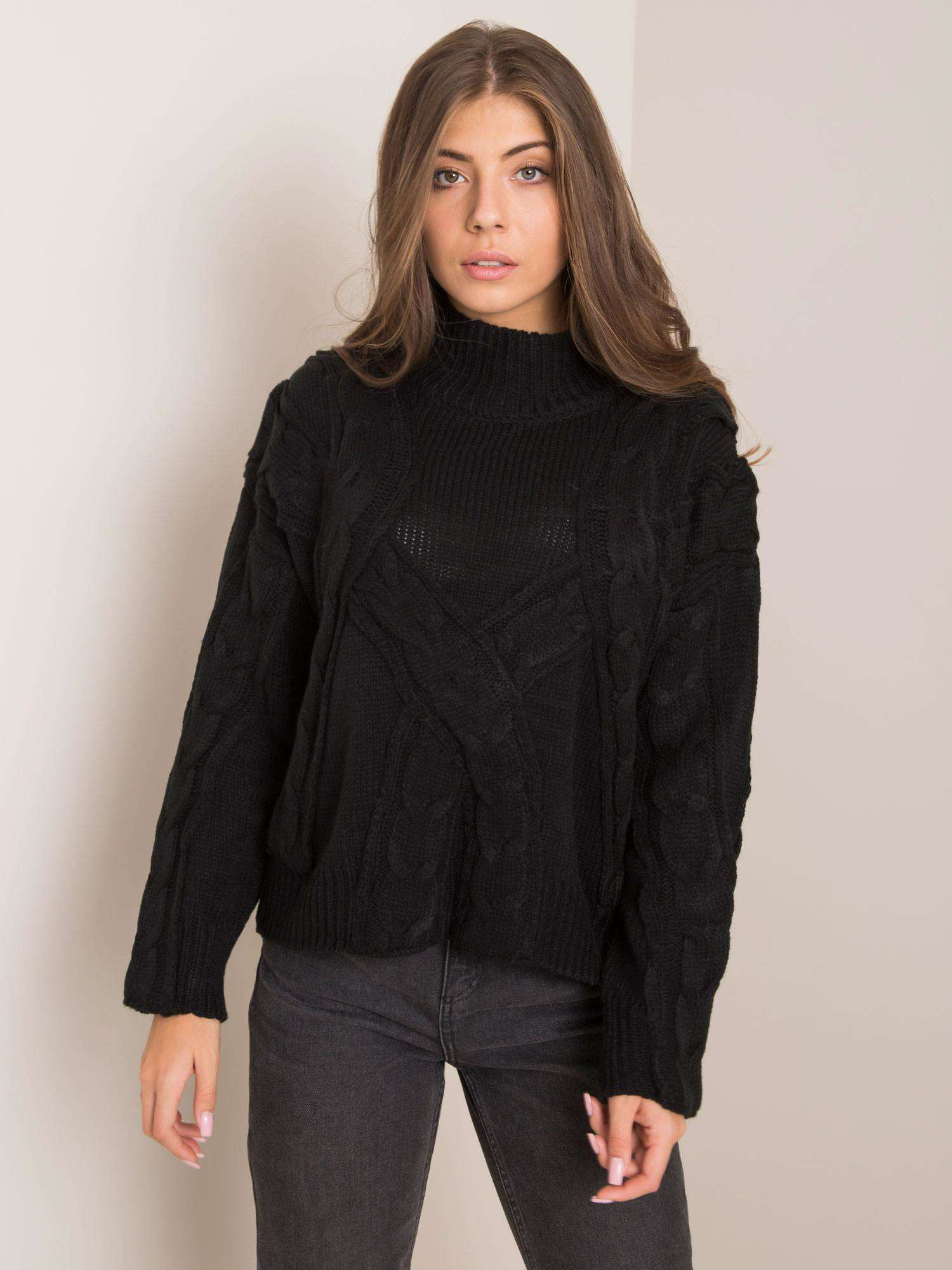 Čierny dámsky sveter so stojačikom EM-SW-PL5296.99-black Veľkosť: ONE SIZE