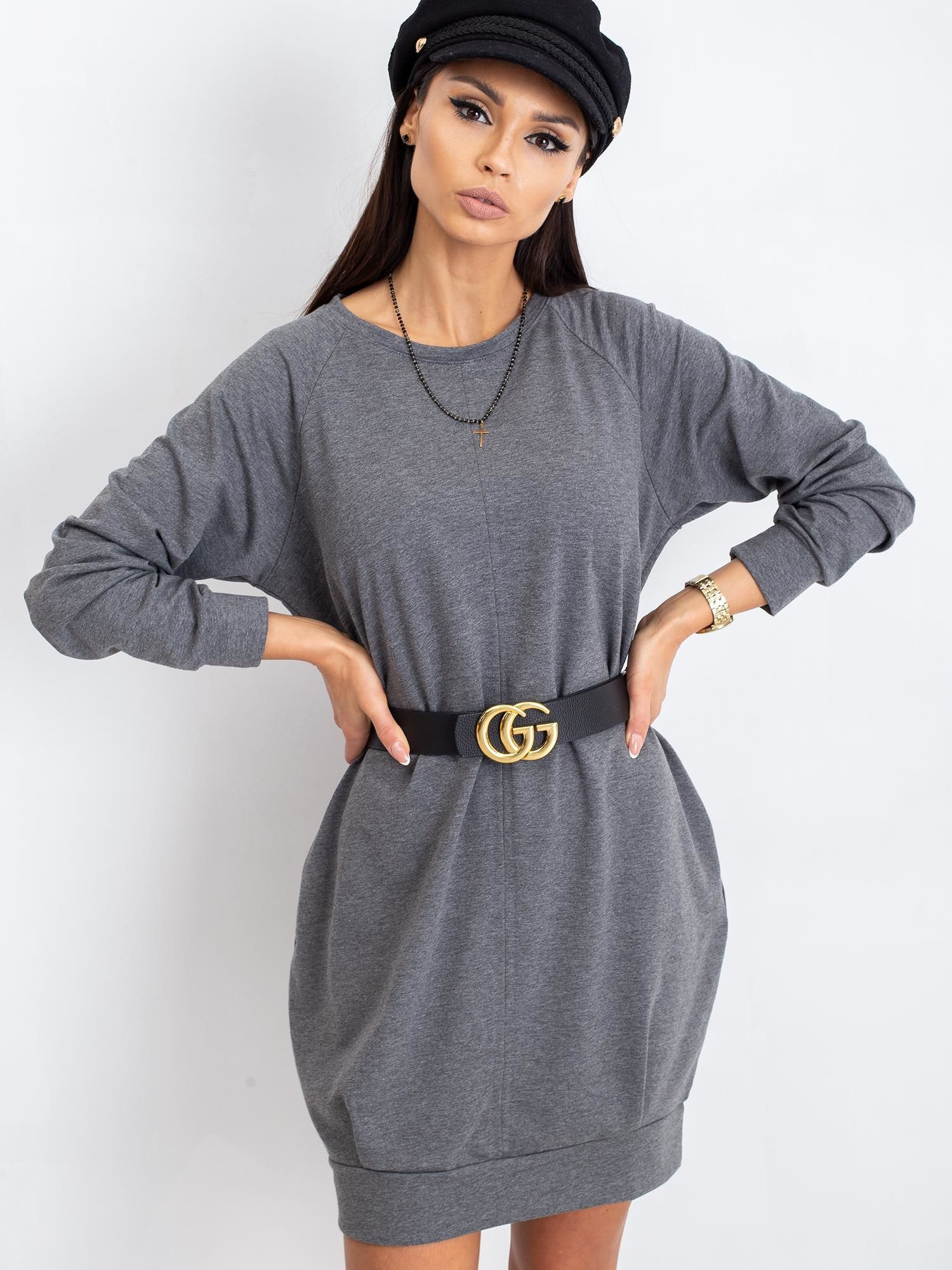Tmavosivé voľné šaty s vreckami RV-TU-5184.93P-dark gray Veľkosť: L/XL