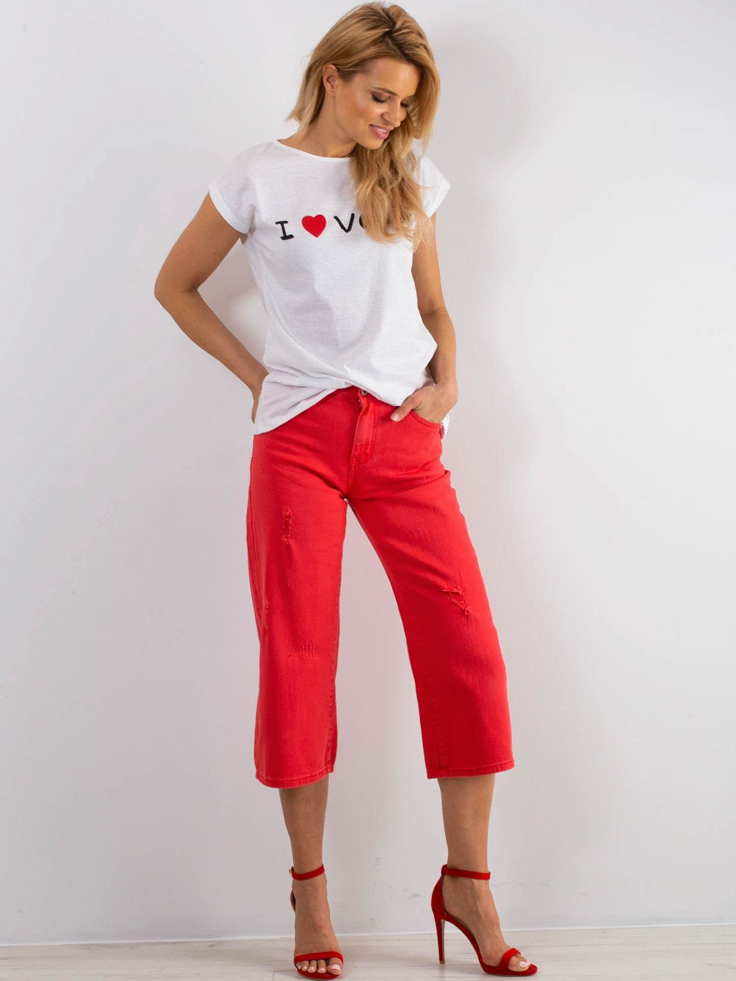 Dámske červené džínsové CAPRI JMP-SP-B102.32P-red Veľkosť: 34