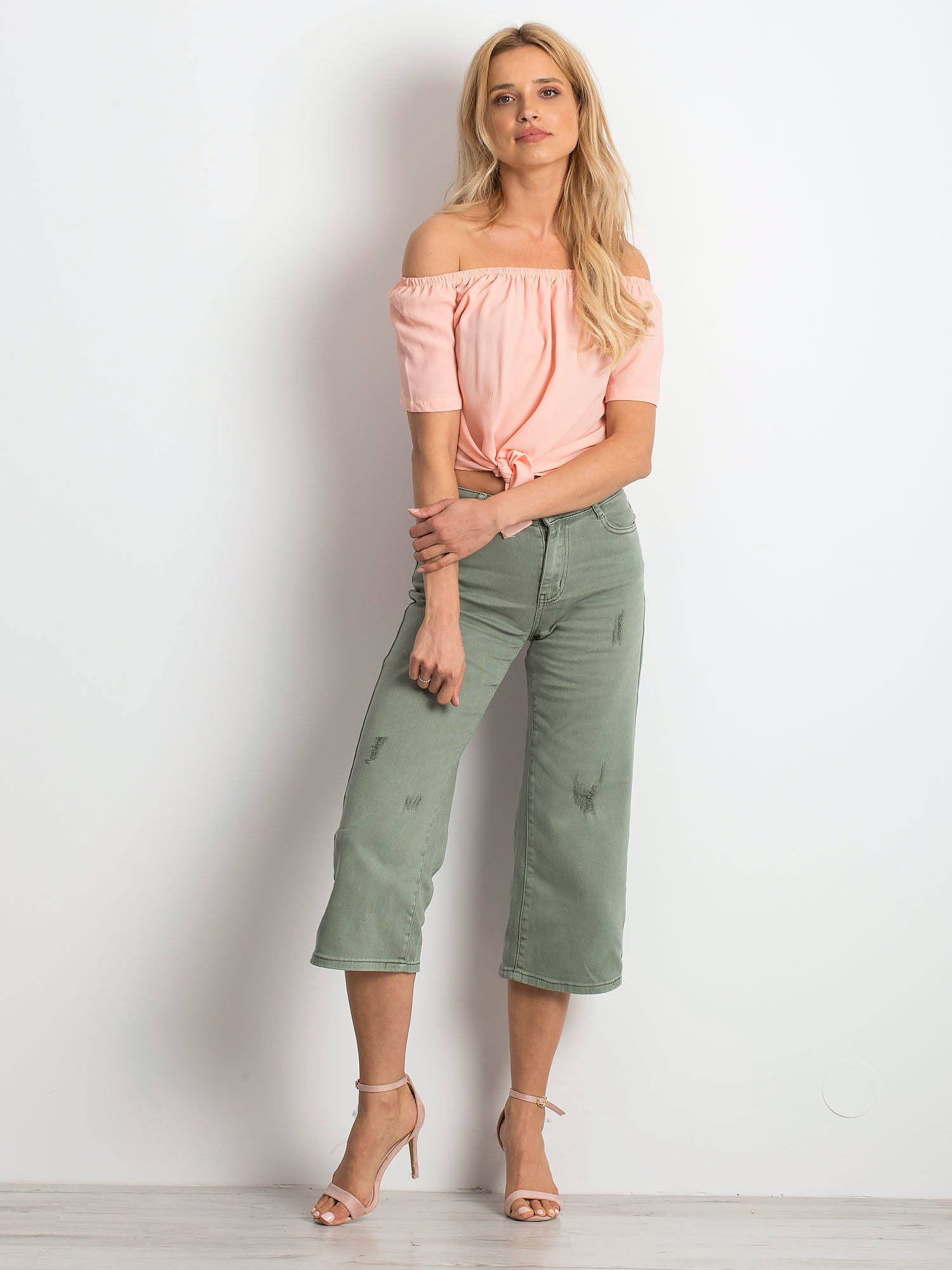 Dámske khaki džínsové CAPRI JMP-SP-B102.32P-khaki Veľkosť: 34