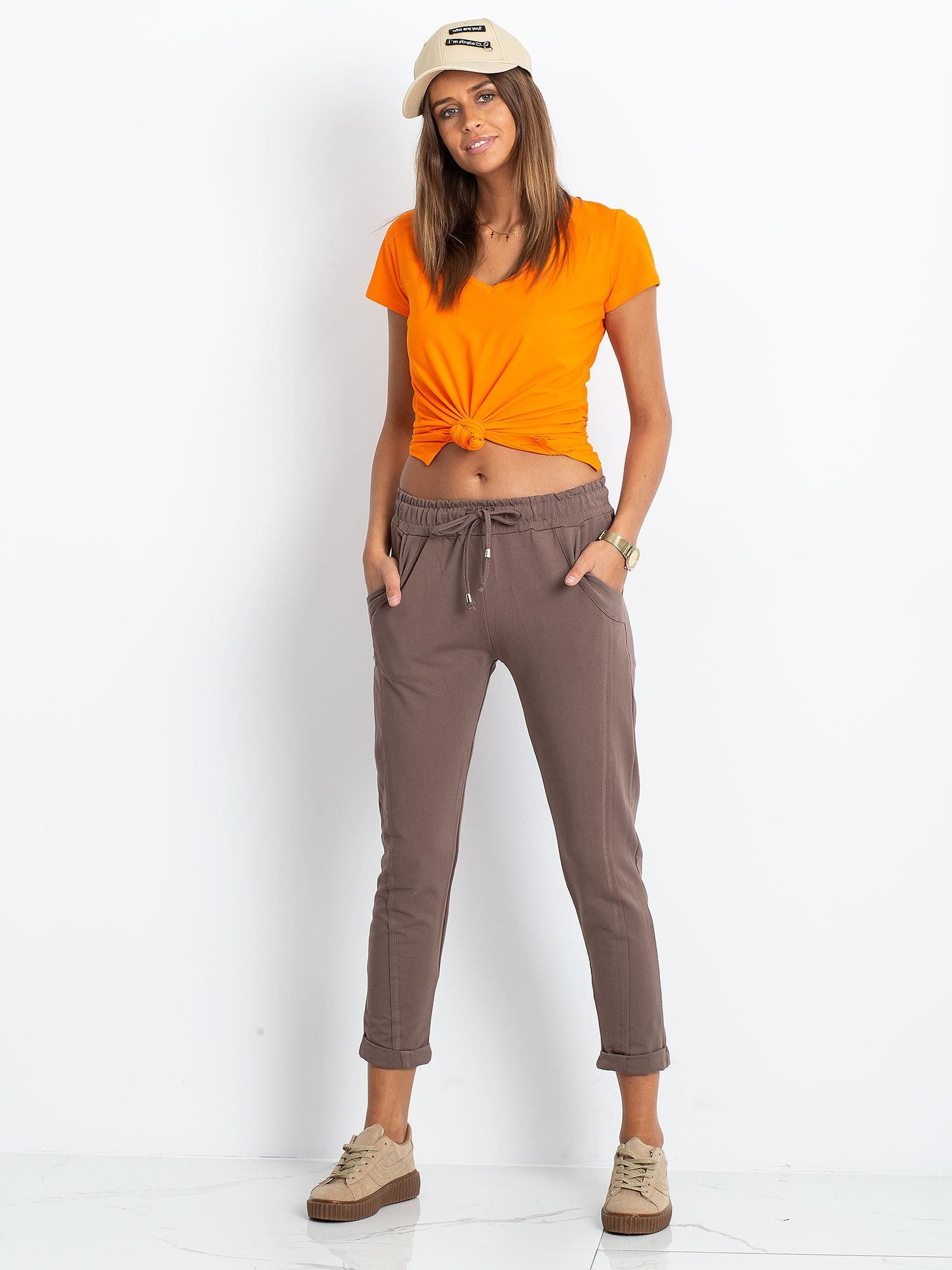 Dámske tmavo béžové tepláky -RV-DR-3589.07X-dark beige Veľkosť: S