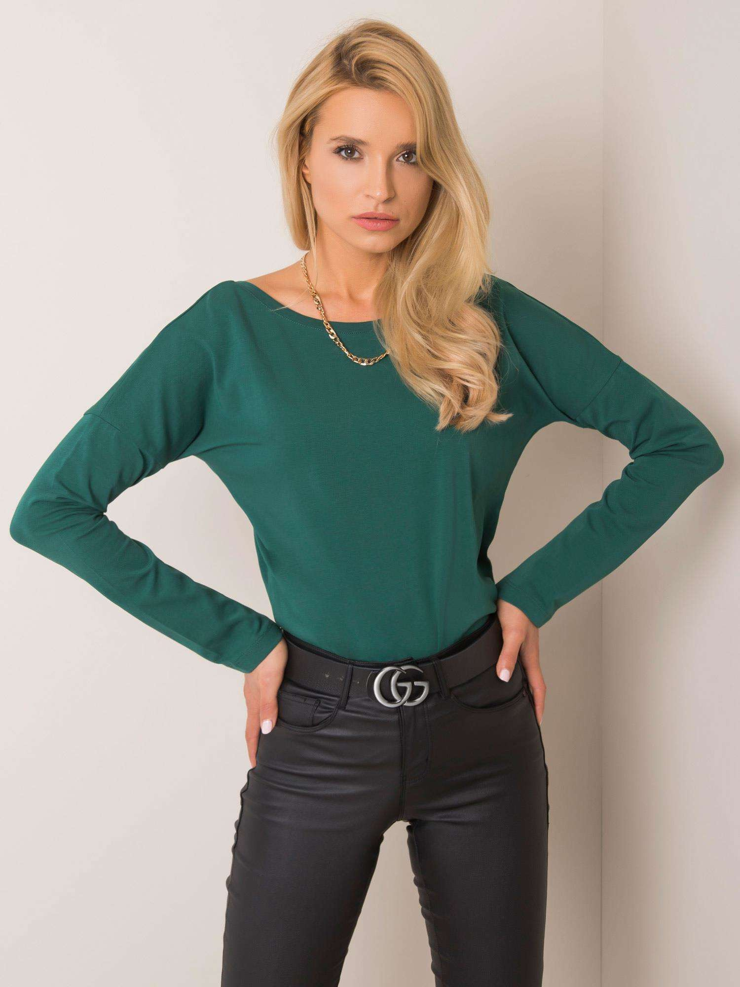 Tmavozelené dámske tričko s výstrihom na chrbte RV-BZ-5890.10-dark green Veľkosť: S