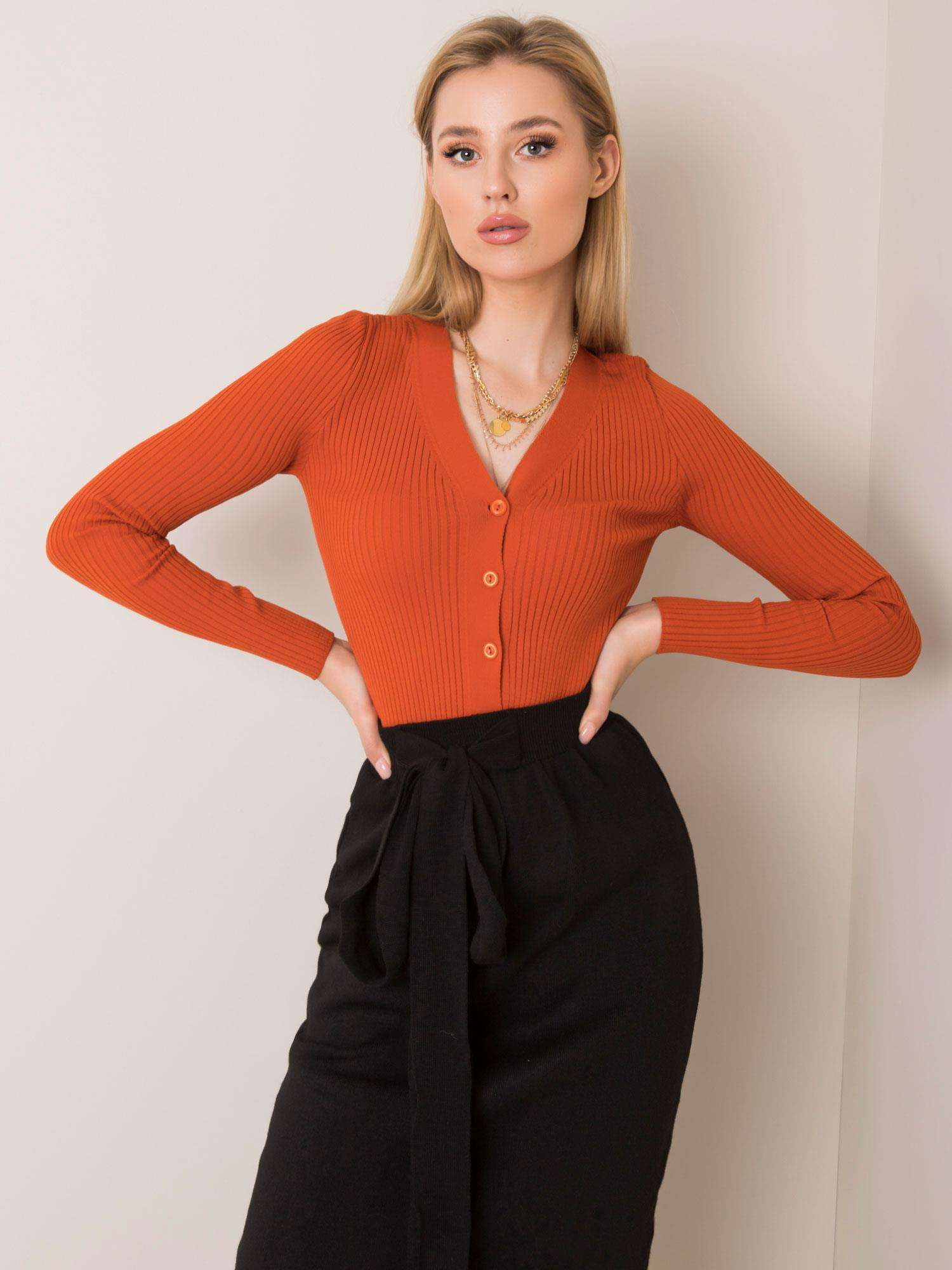 Oranžový dámsky sveter s gombíkmi 205-SW-0327.48-dark orange Veľkosť: ONE SIZE