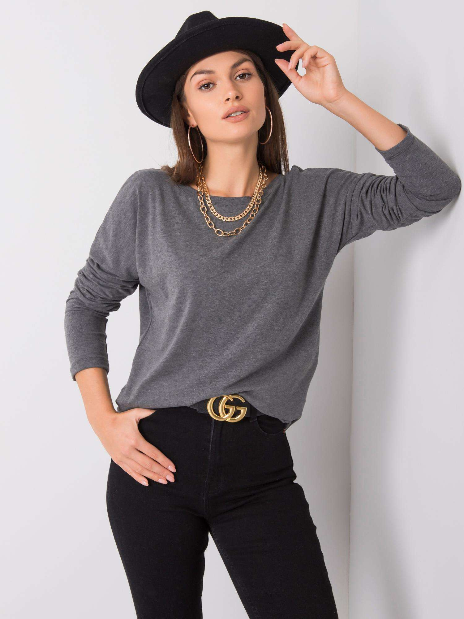 Dámske šedé voľné tričko s výstrihom na chrbte RV-BZ-5890.10-grey Veľkosť: S