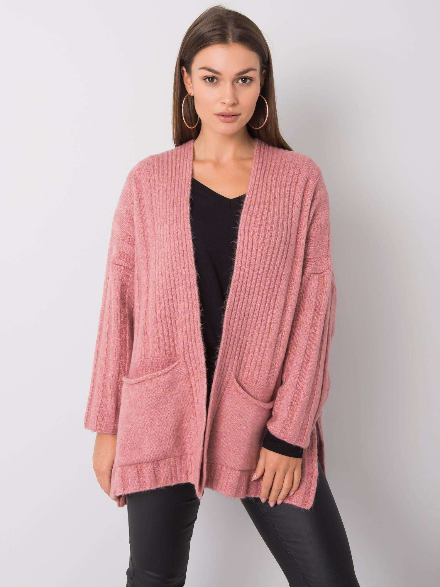 Dámsky ružový kardigán s vreckami 259-SW-15055.70-pink Veľkosť: L