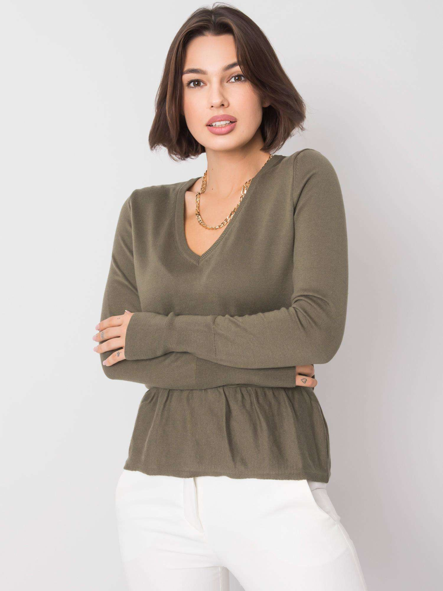 Dámska khaki blúzka s volánom 259-BZ-22513.73-khaki Veľkosť: S