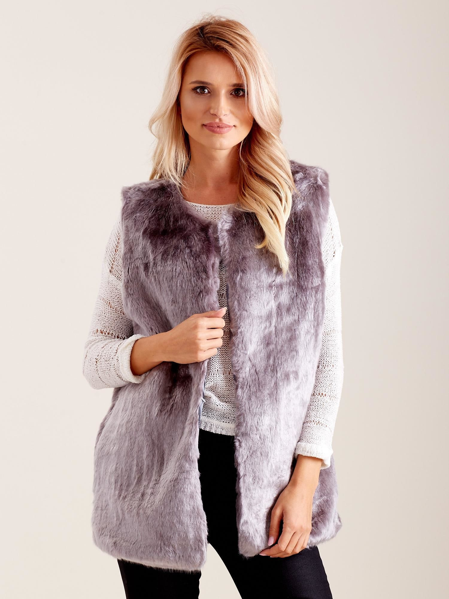 Šedá dámska chlpatá vesta AT-KZ-4102-1.20P-gray Veľkosť: L/XL