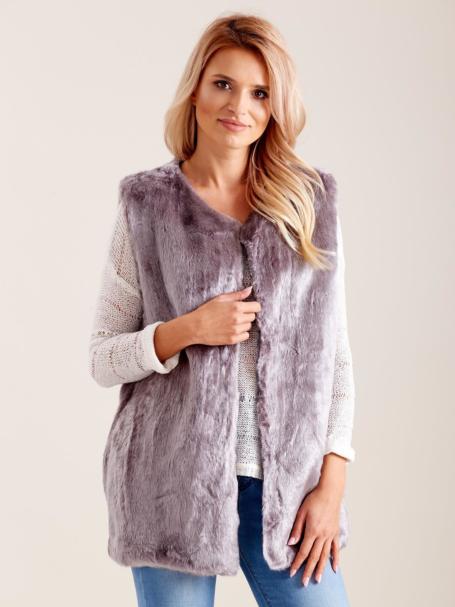 Šedá dámska chlpatá vesta AT-KZ-4102-2.25P-gray Veľkosť: 2XL