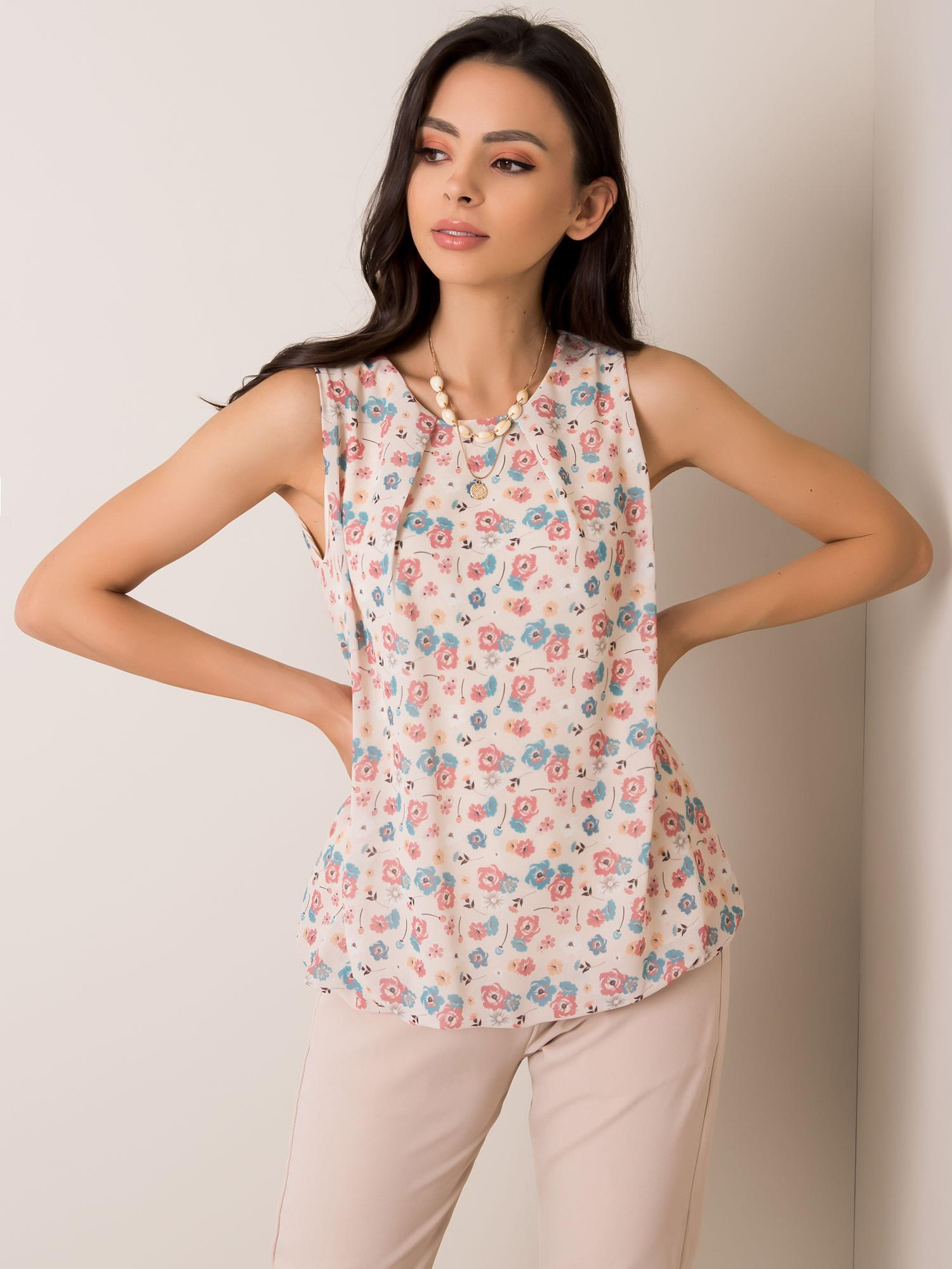 Béžová dámska kvetinová blúzka D50039F11004A-beige Veľkosť: L