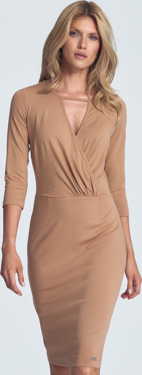 Elegantné béžové šaty M715 Beige Veľkosť: S
