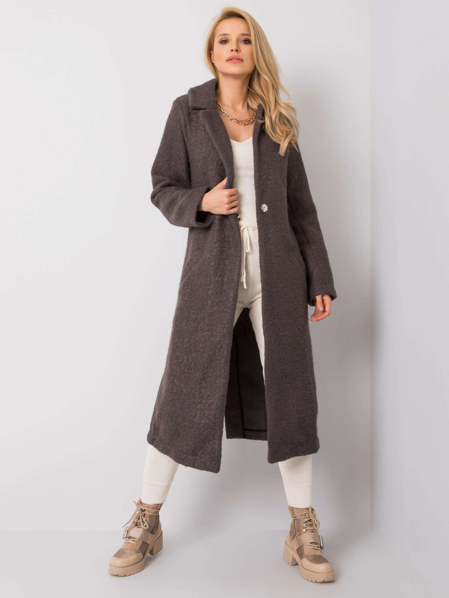 Tmavosivý dámsky dlhý kabát Teddy coat 217-PL-23335.84-grey Veľkosť: S