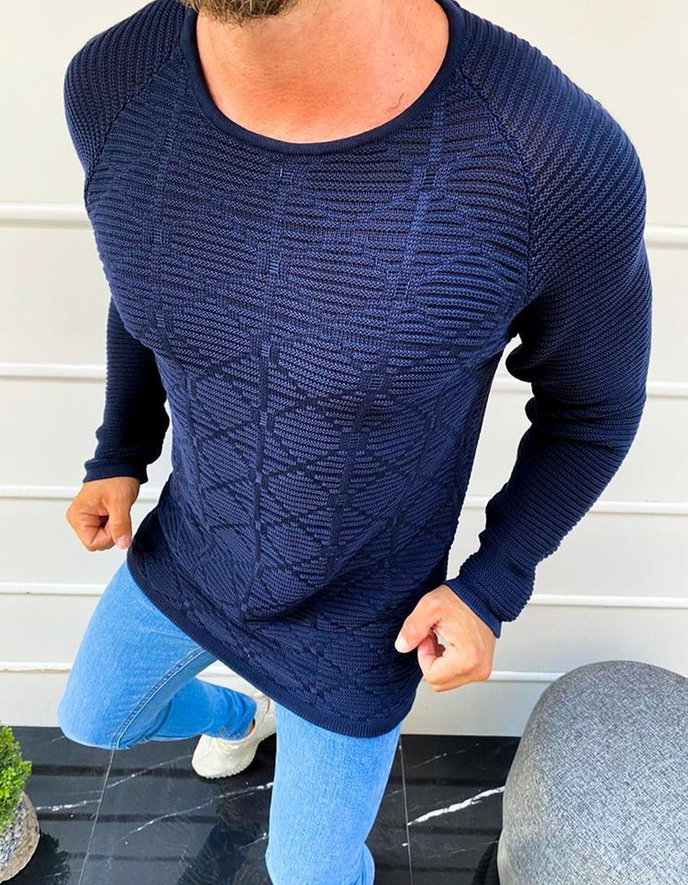 Tmavomodrý pánsky sveter (WX1601) Veľkosť: L