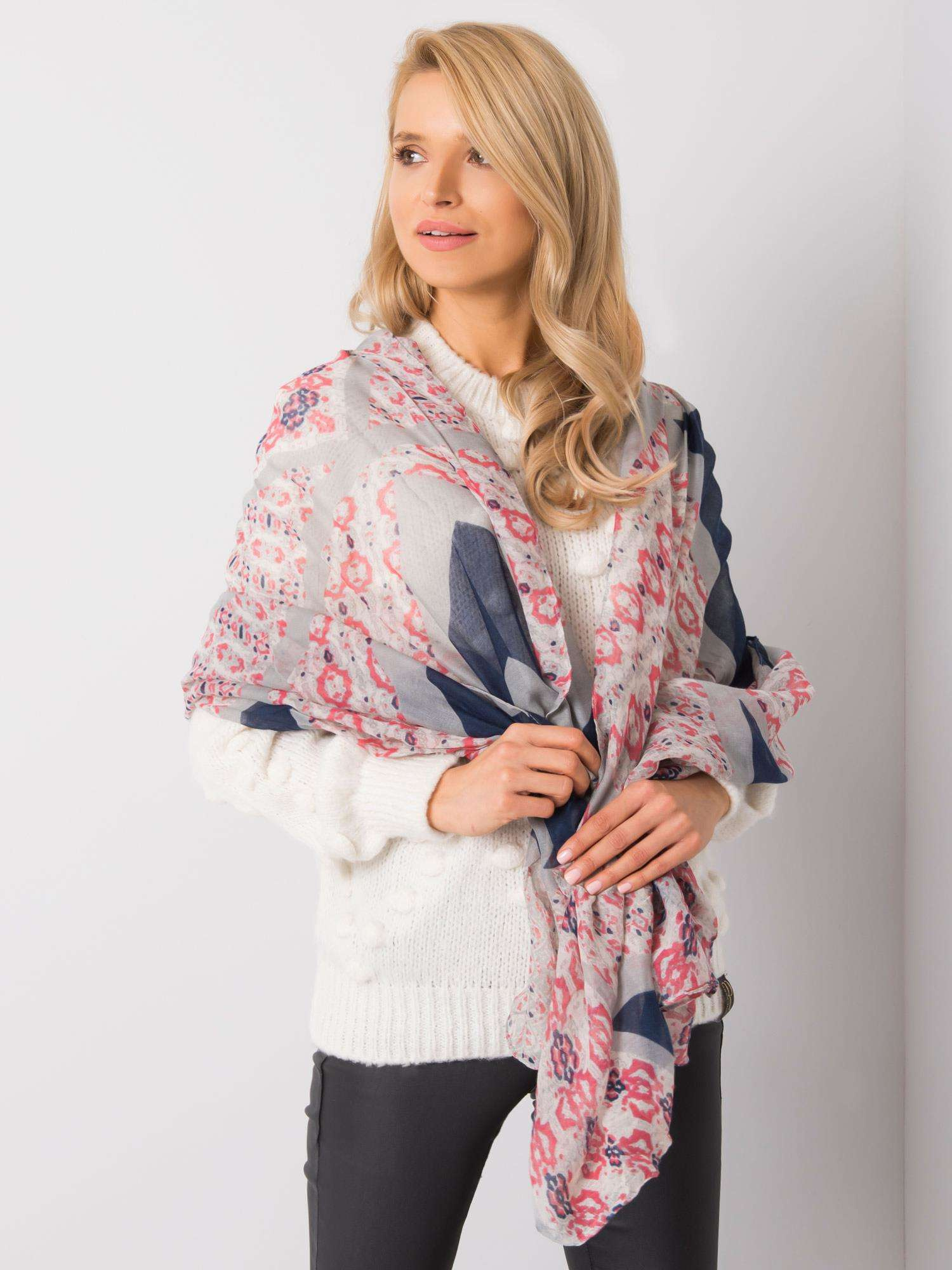 Sivá šatka s farebnými vzormi -AT-CH-F106011-1-grey Veľkosť: ONE SIZE