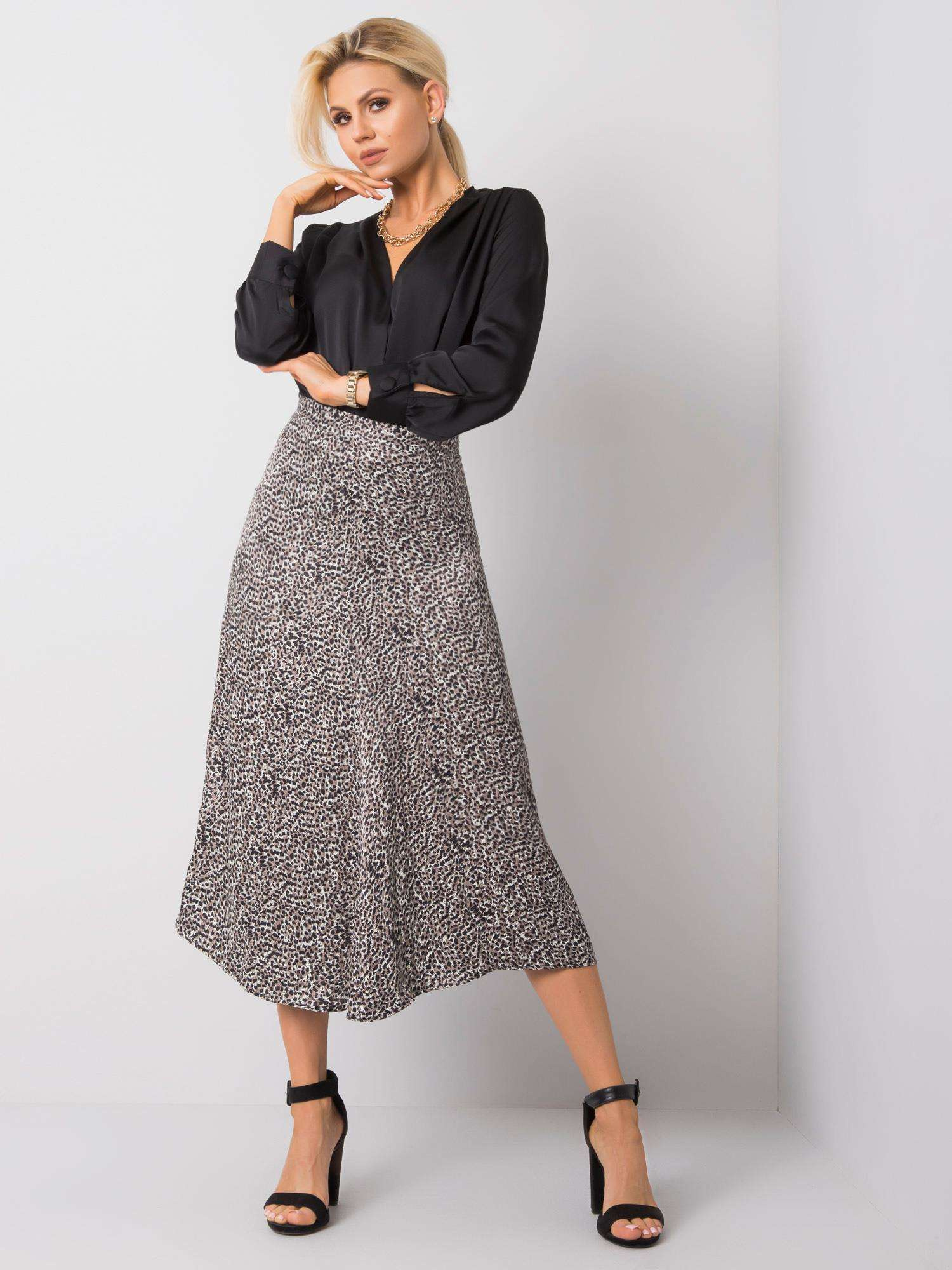 Čierno-béžová vzorovaná midi sukňa -217-SD-24527.98-beige-black Veľkosť: S