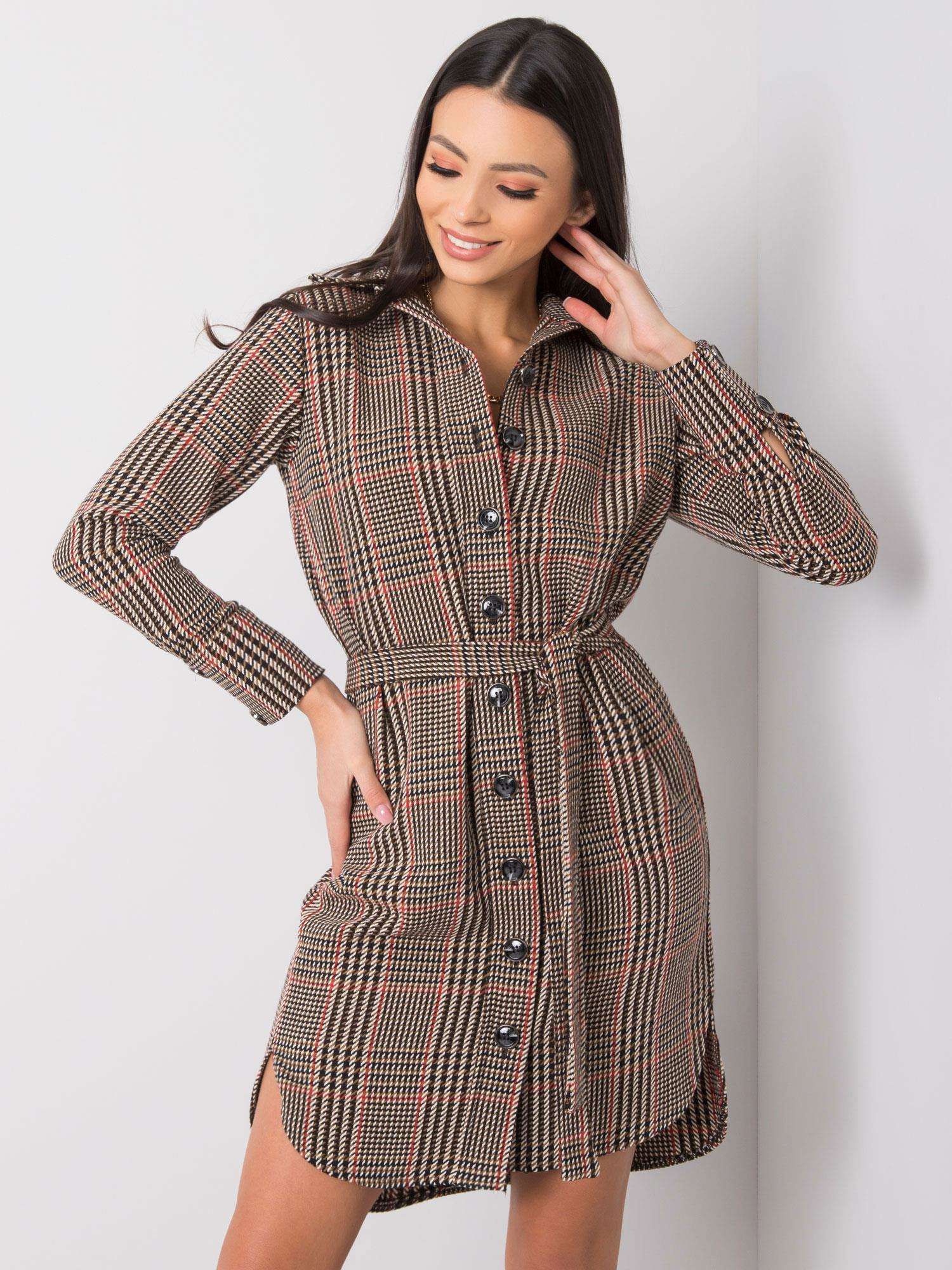 Hnedo-béžové košeľové šaty LK-SK-508385.10-brown-beige Veľkosť: 36