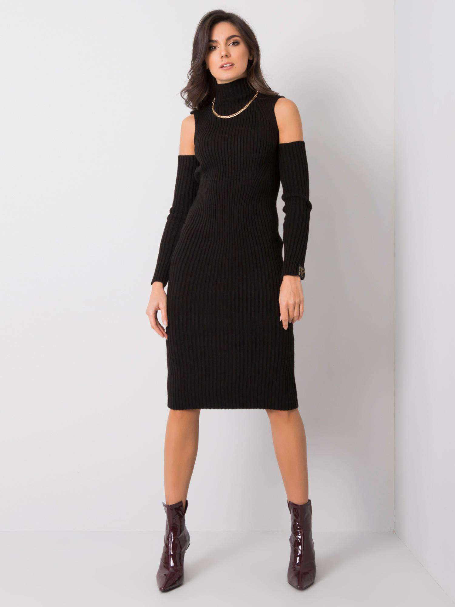 Čierne uplé šaty s prestrihmi 263-SK-32831.22-black Veľkosť: S