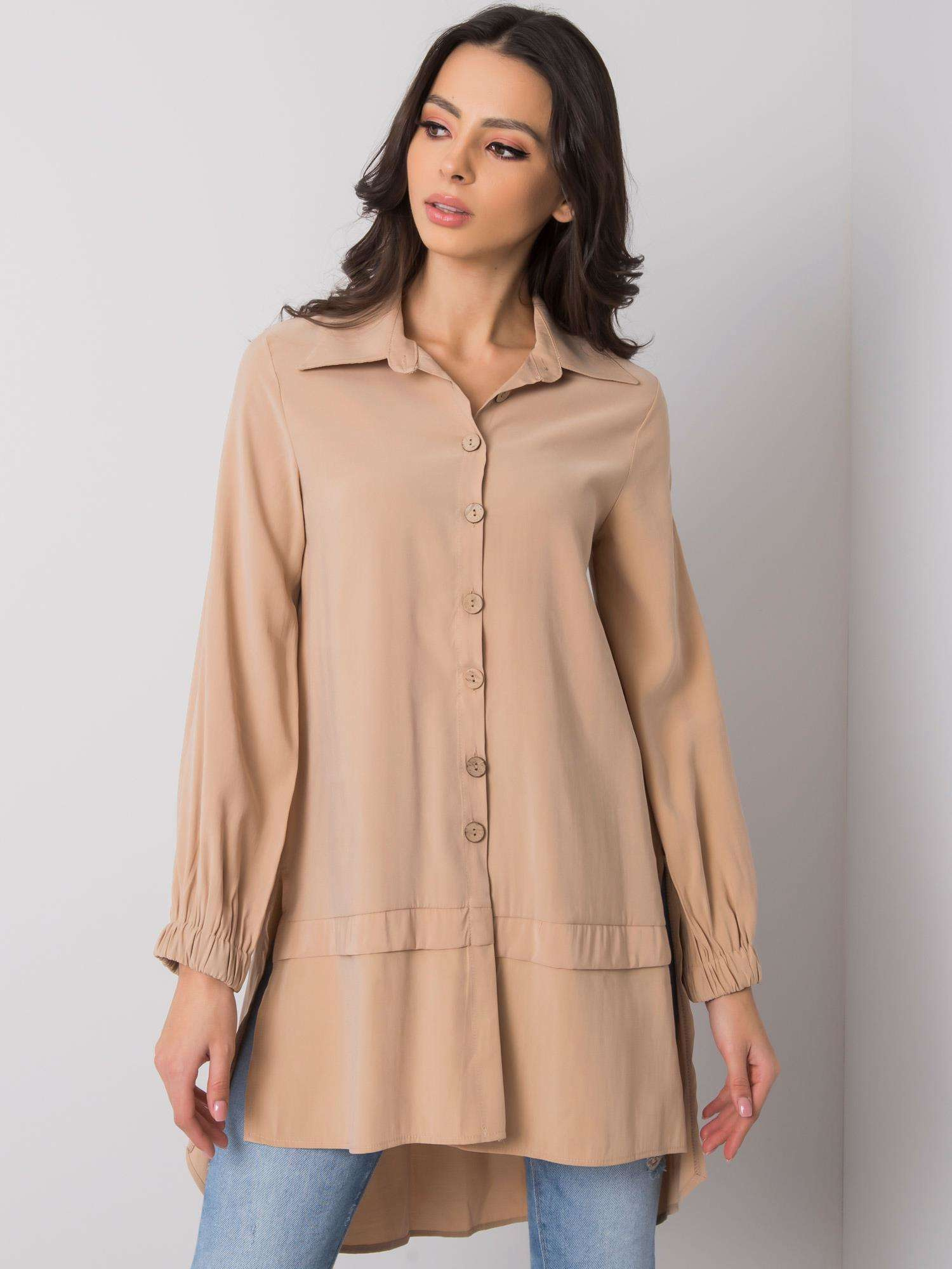 Béžová tunika asymetrického strihu 270-TU-6147.79P-beige Veľkosť: S