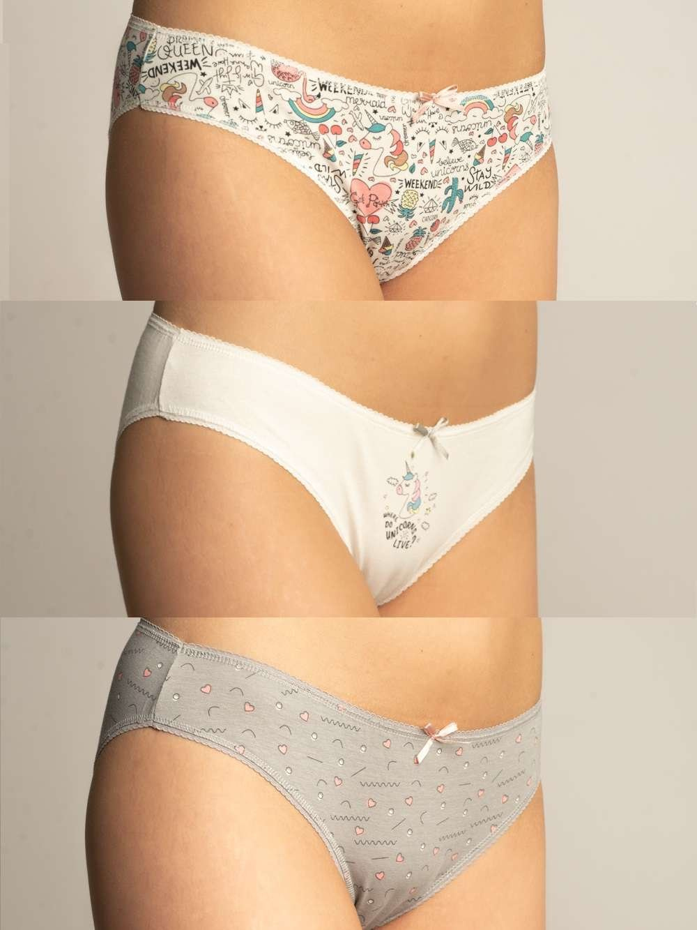 Dámske nohavičky so vzorom - 3 kusy 20-BM-11040-463(3)-white/gray Veľkosť: L/XL