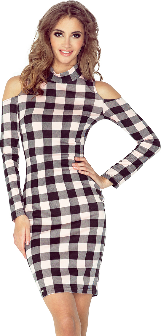 Dámske kockované čierno-ružové šaty MILLIE MM 008-3 Veľkosť: XS