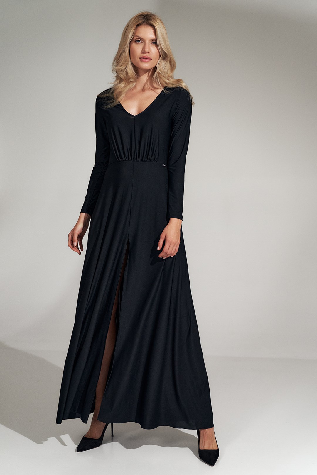 Čierne elegantné dlhé šaty M727 Black Veľkosť: S