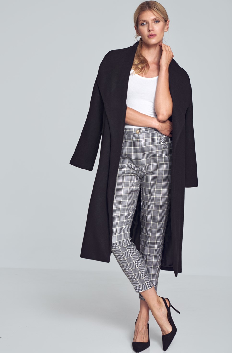 Šedé dámske kárované nohavice M712 Pattern 115 Veľkosť: L