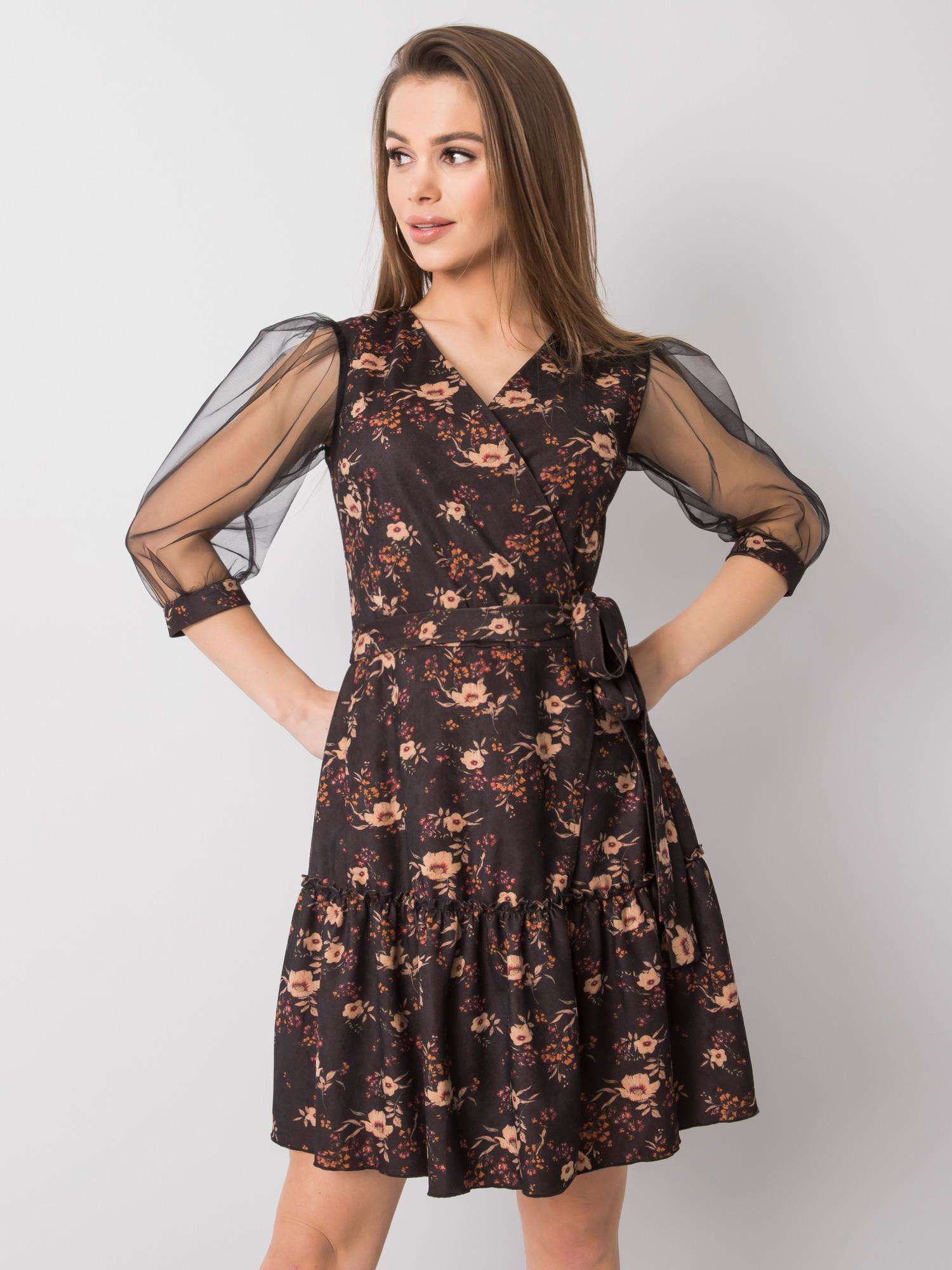 Čierne šaty s motívom kvetín -LK-SK-508378.31P-black Veľkosť: 38
