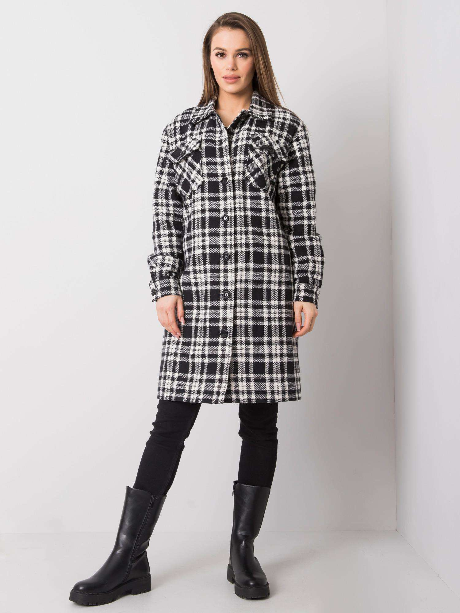Čierno-biely dámsky károvaný kabát -LK-PL-508342-1.67-black-white Veľkosť: 42
