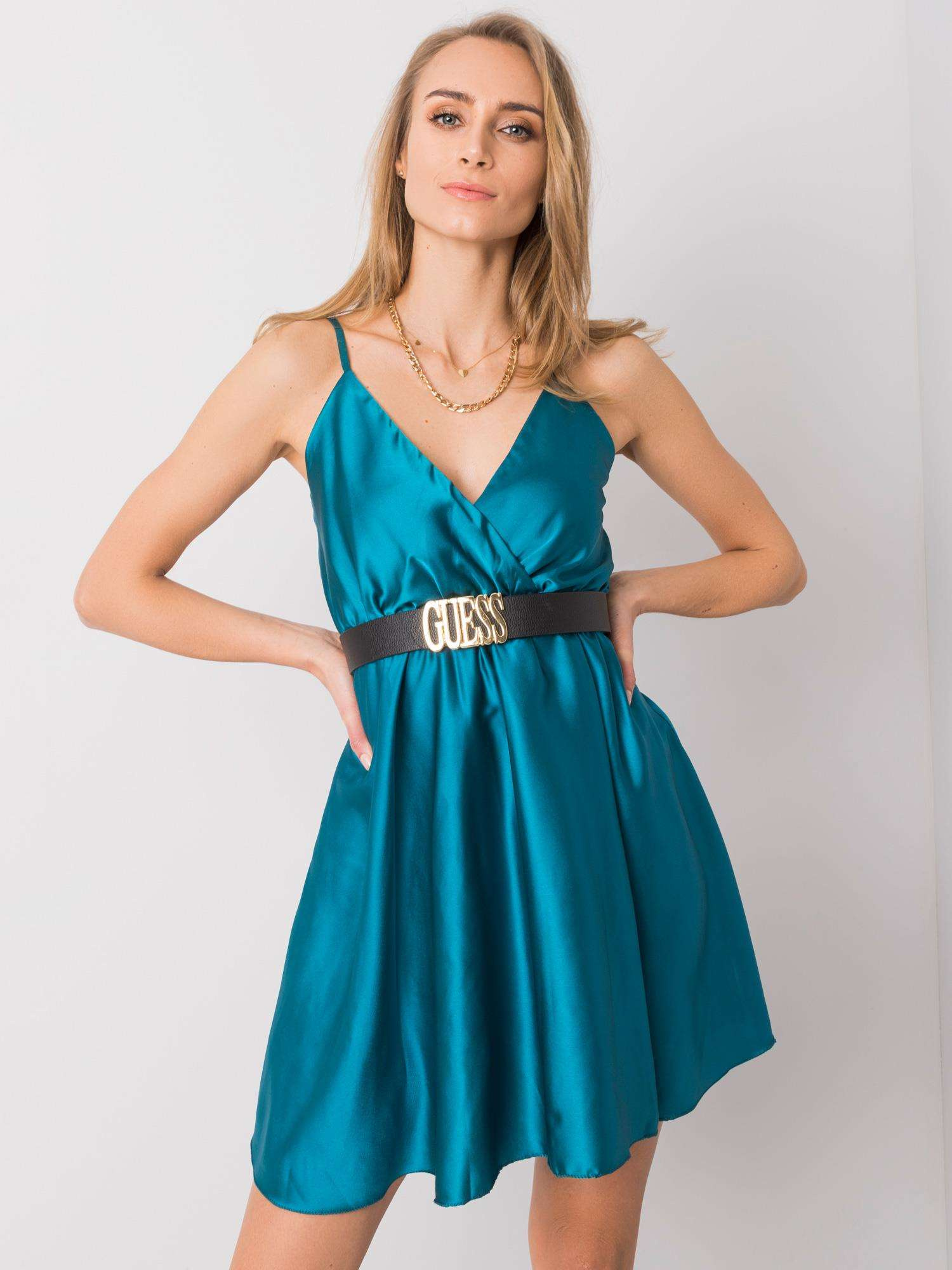 Modré saténové šaty TW-SK-BI-968.27-blue Veľkosť: ONE SIZE