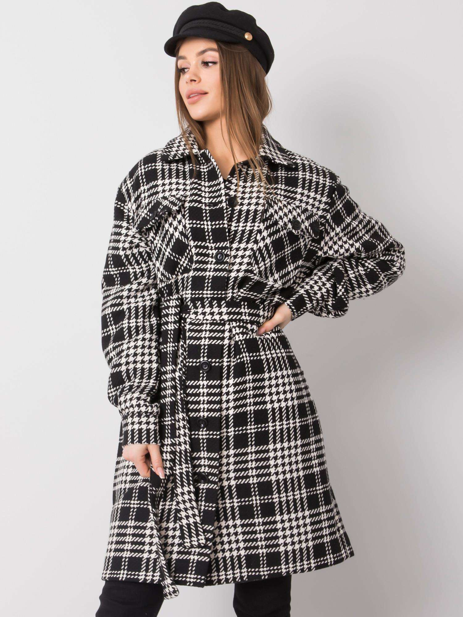 Čierno-biely károvaný dámsky kabát LK-PL-508342-2.68-black-white Veľkosť: 42