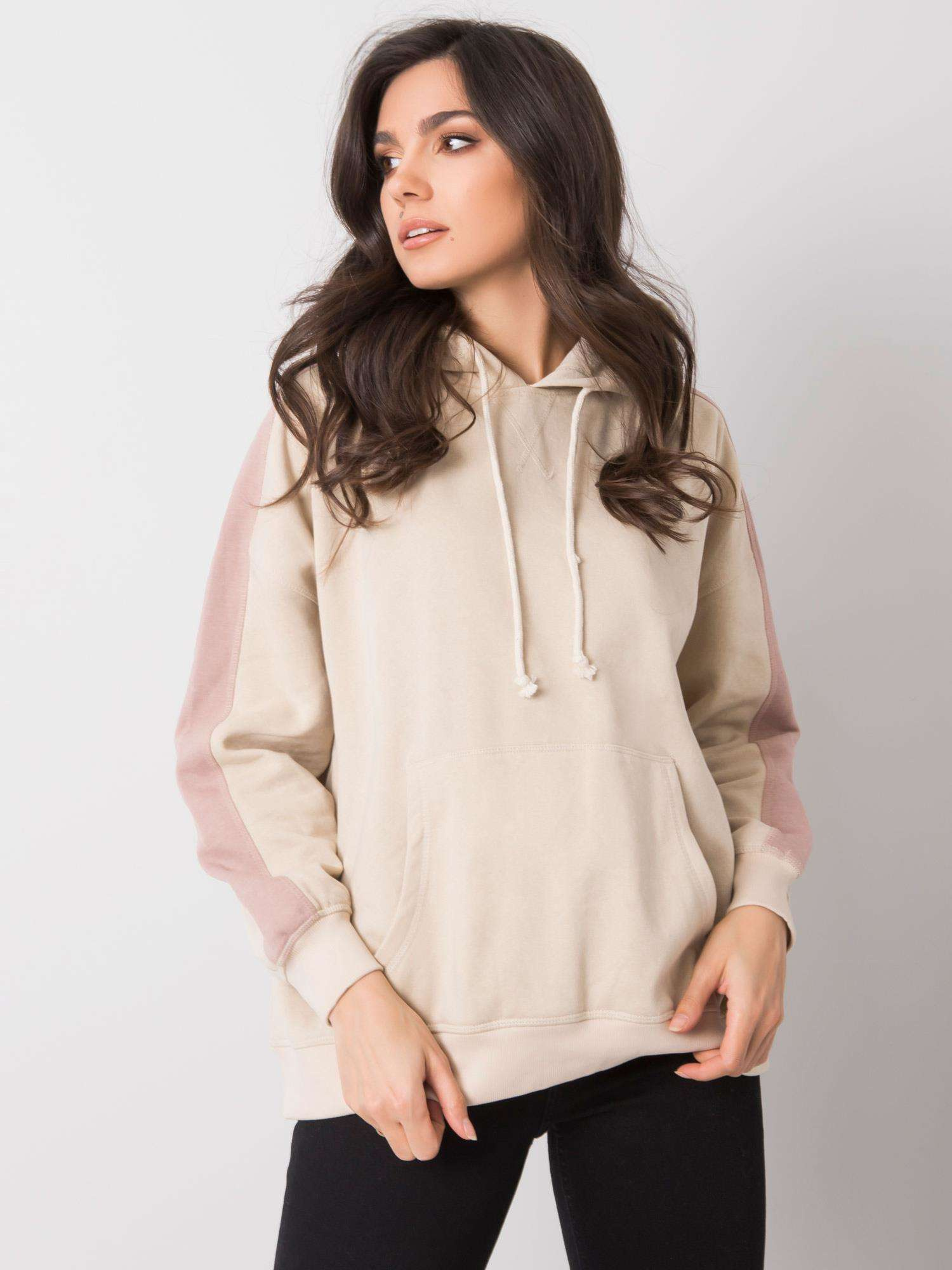 Béžová dámska mikina s pruhmi na rukávoch TW-BL-G-078.16-beige Veľkosť: S