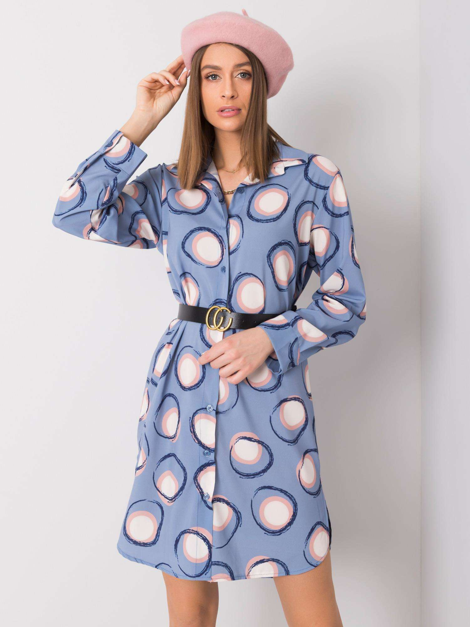 Modré dámske šaty s kruhmi DHJ-SK-12765.11-blue Veľkosť: ONE SIZE