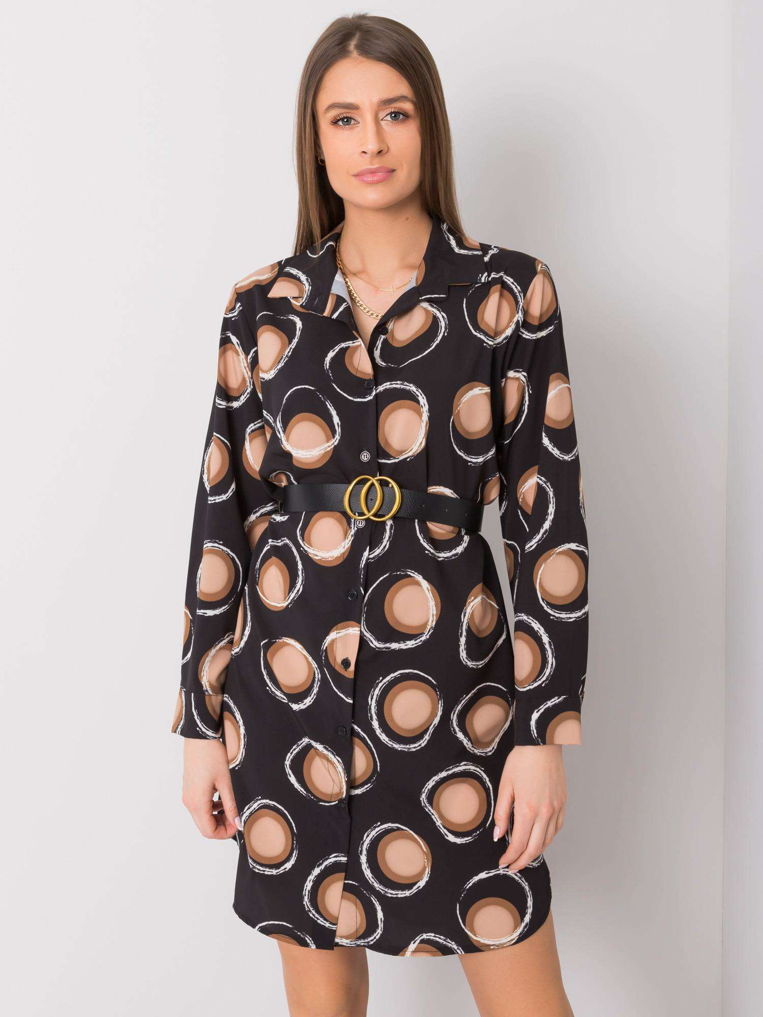 Čierne dámske šaty s kruhmi DHJ-SK-12765.11-black Veľkosť: ONE SIZE