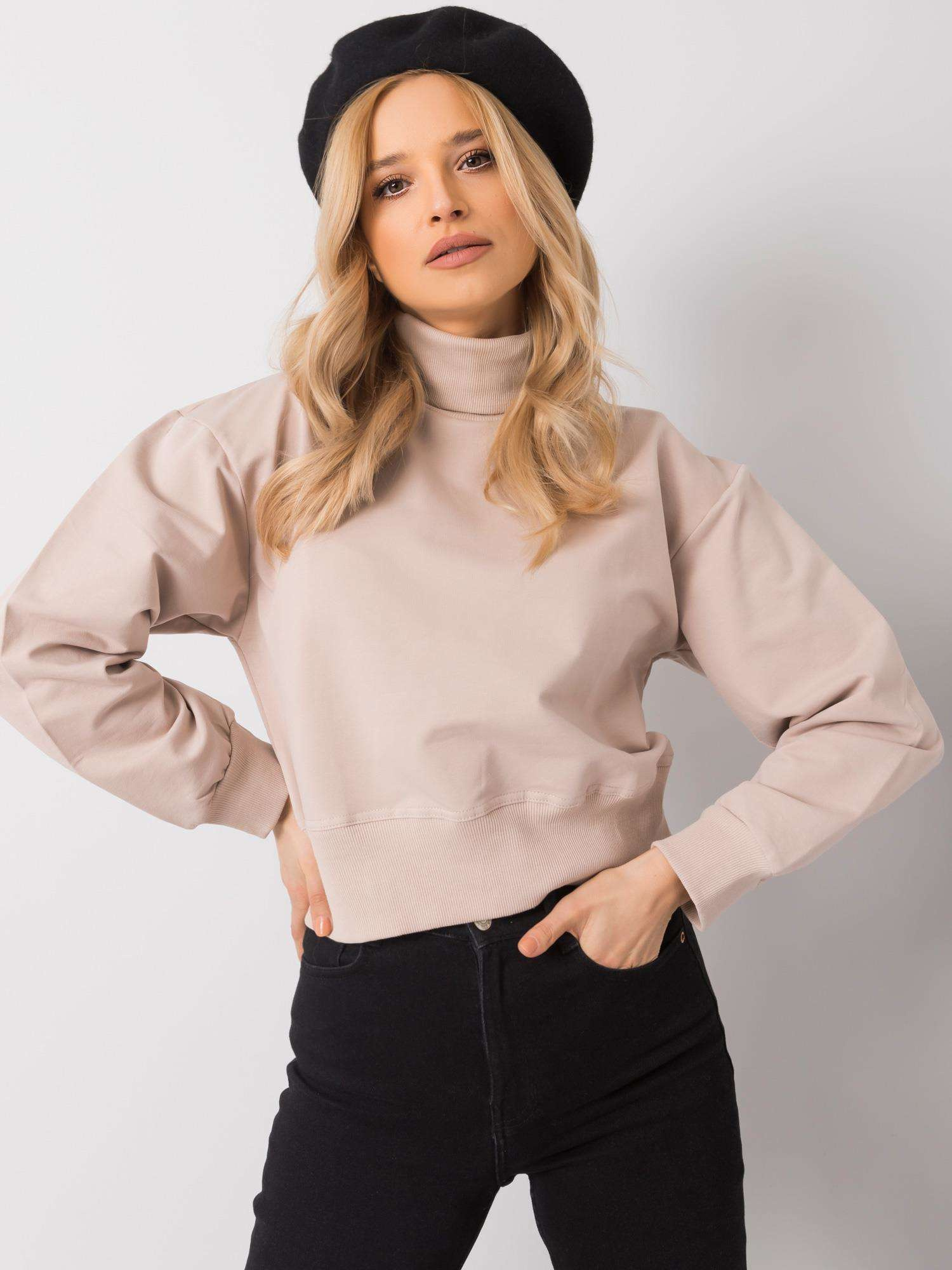 Béžová dámska mikina s rolákom -RV-BL-6263.86P-beige Veľkosť: L/XL