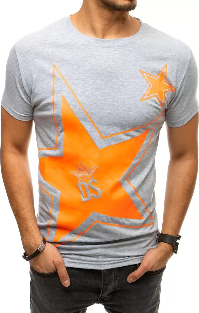 Svetlo šedé pánske tričko s potlačou hviezdy RX4361 Veľkosť: 2XL