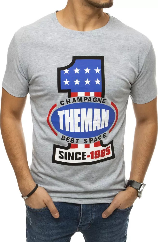 Šedé pánske tričko s potlačou RX4405 Veľkosť: 2XL