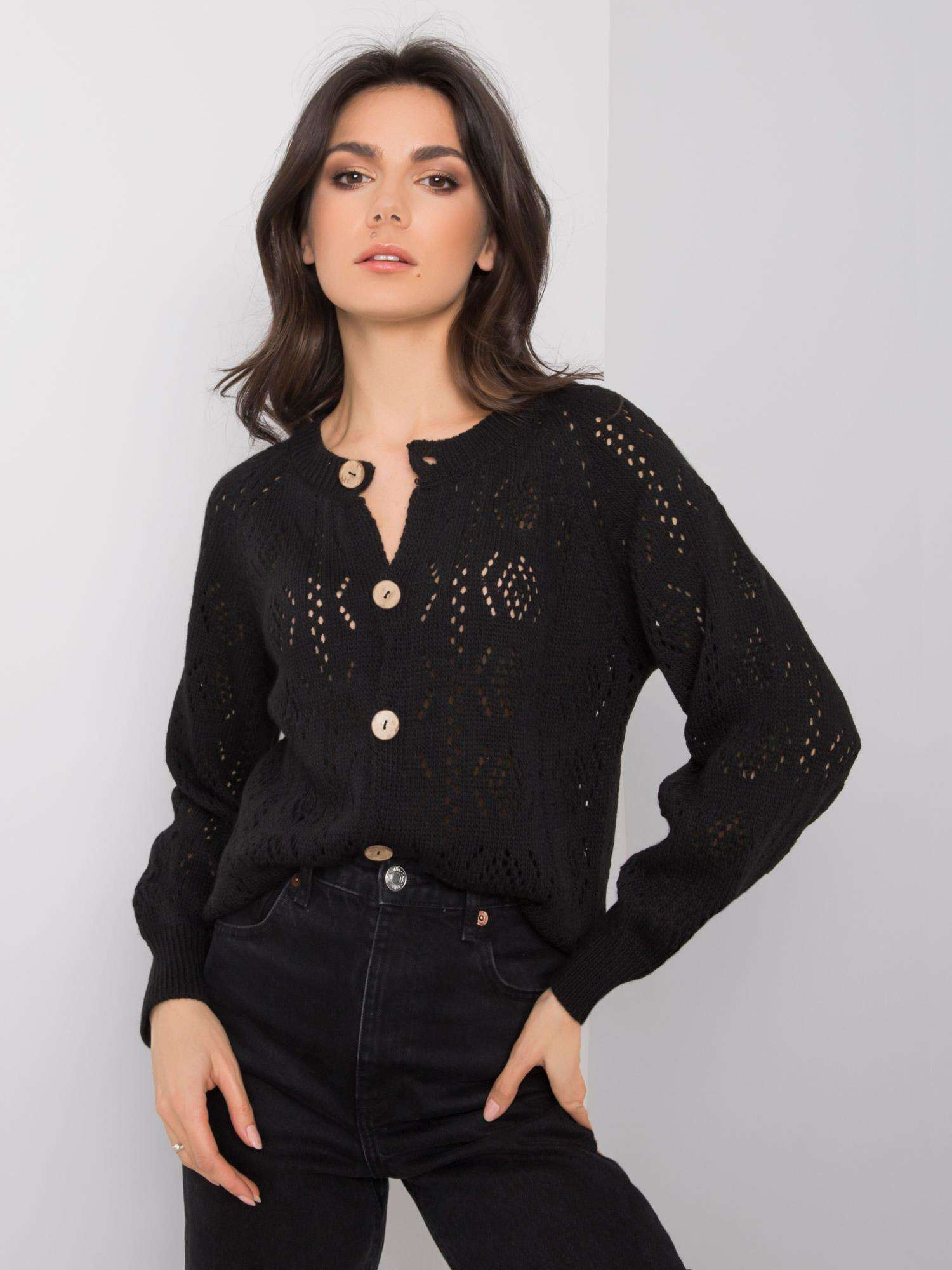Čierny sveter na gombíky TW-SW-BI-591.60-black Veľkosť: ONE SIZE