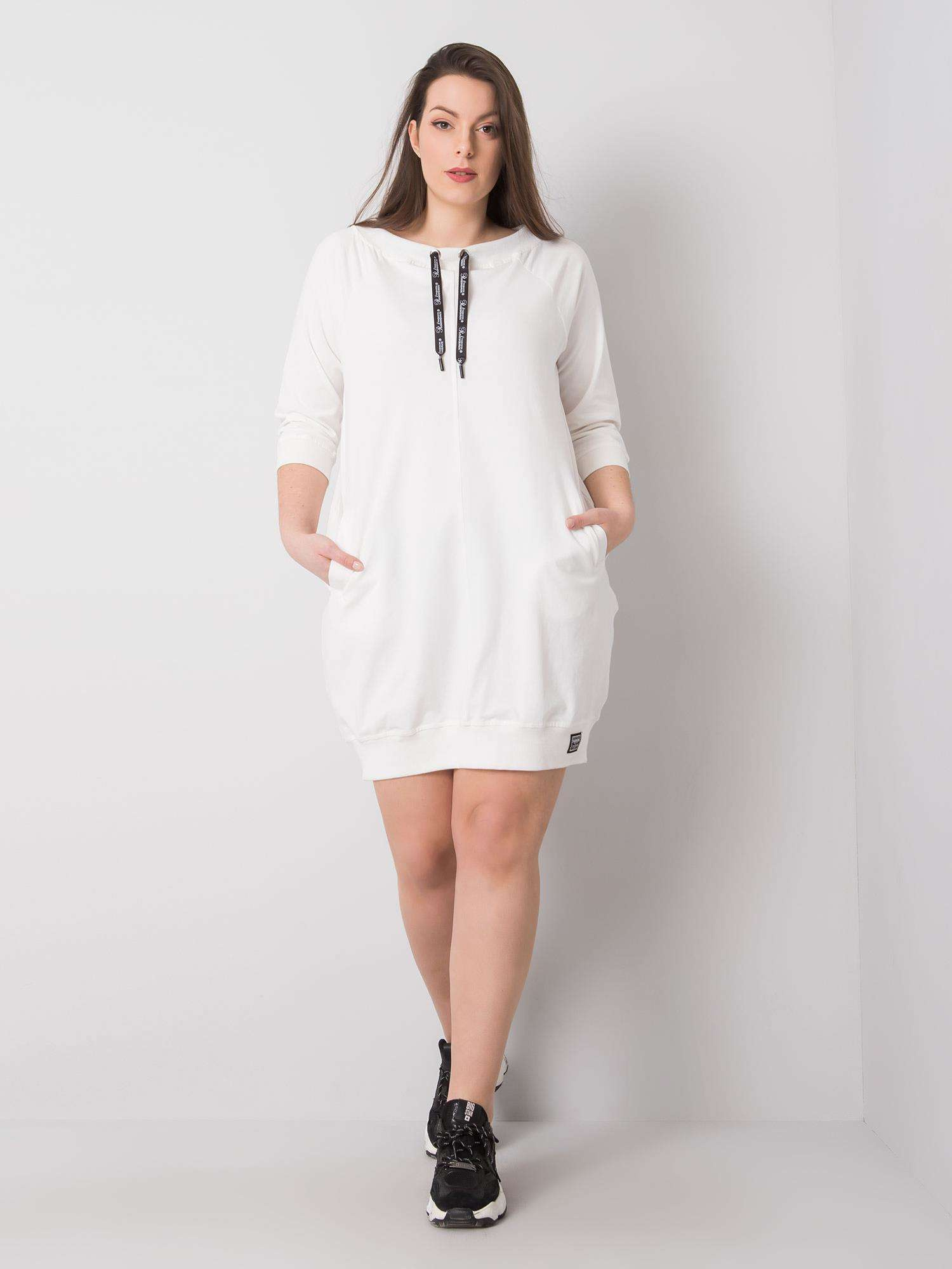 Smotanové mikinové šaty s vreckami RV-SK-6351.87P-ecru Veľkosť: ONE SIZE