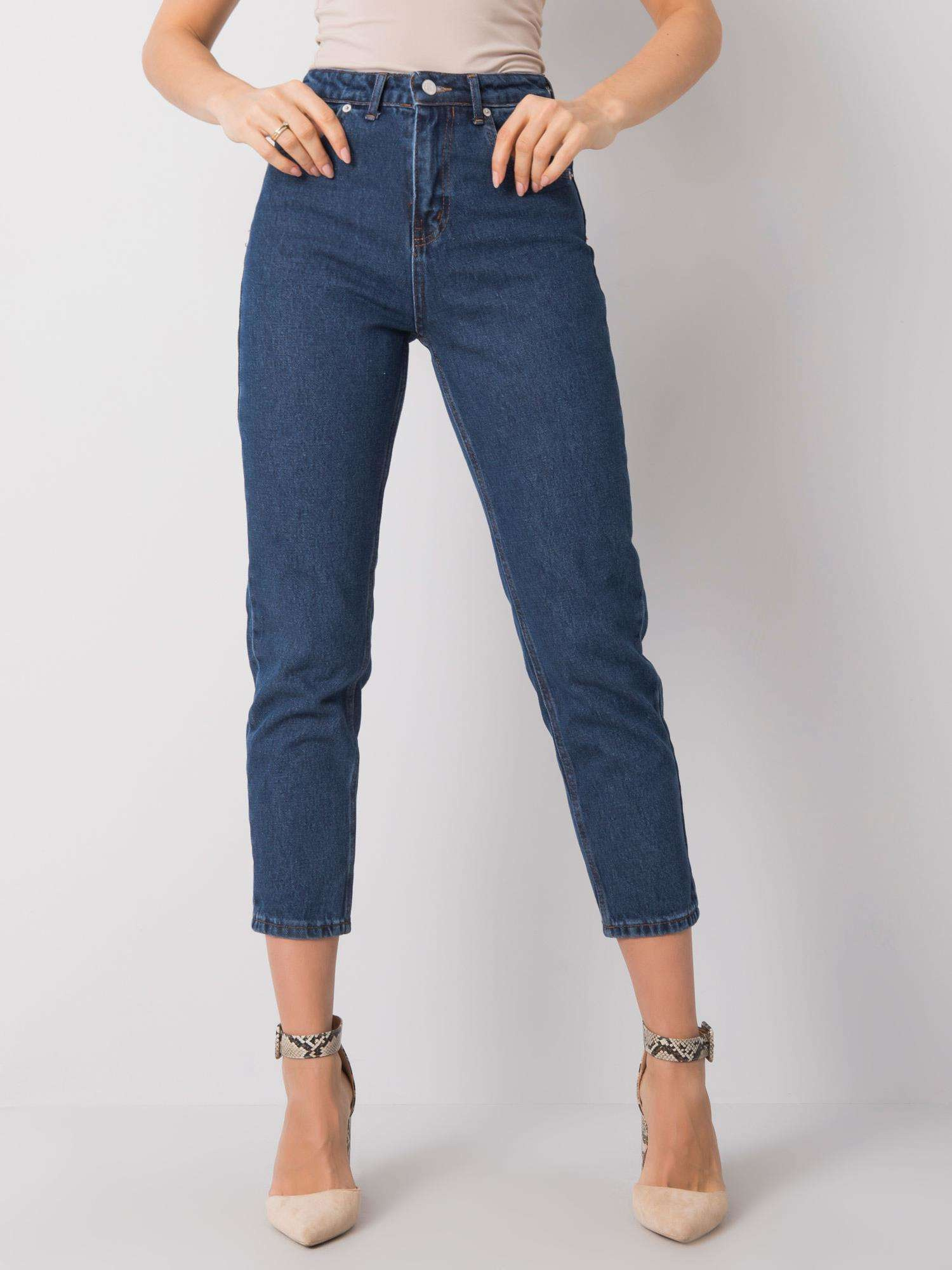 Tmavo modré dámske džínsy s vysokým pásom 318-SP-505.70P-blue Veľkosť: XS