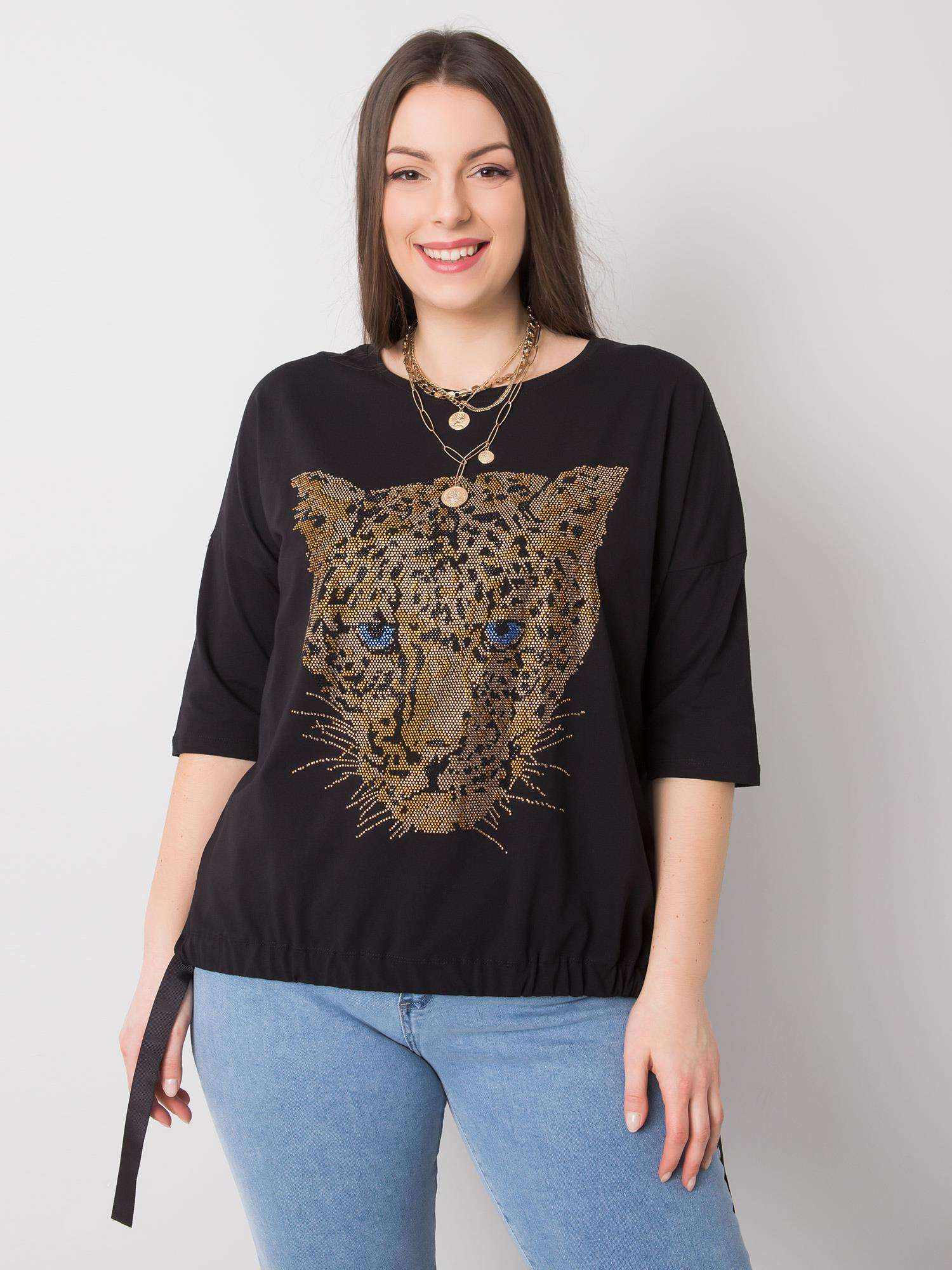 Čierna dámska blúzka s motívom leoparda -RV-BZ-6375.09P-black Veľkosť: S/M
