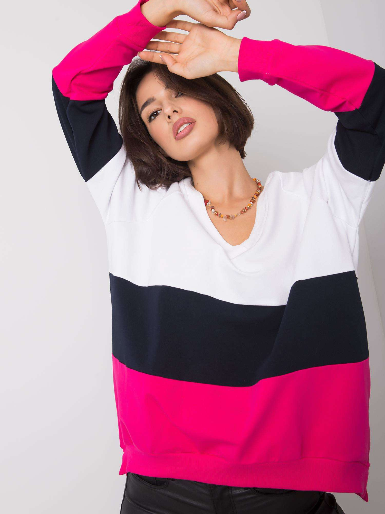 Dámska voľná bielo-čierno-fuchsiová mikina RV-BL-5972.07-white-black-fuchsia Veľkosť: S/M