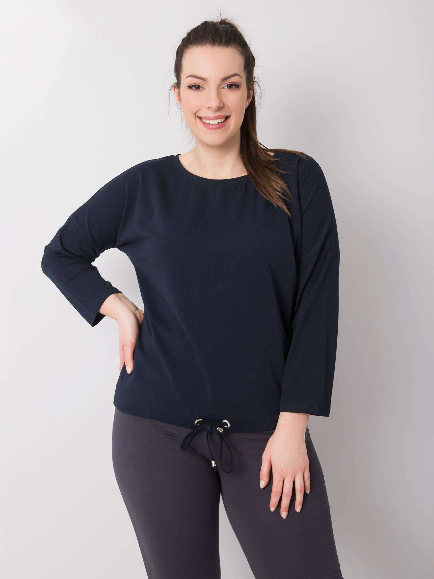 Tmavo modrá dámska blúzka s viazaním v páse -RV-BZ-6294.06P-blue Veľkosť: 2XL