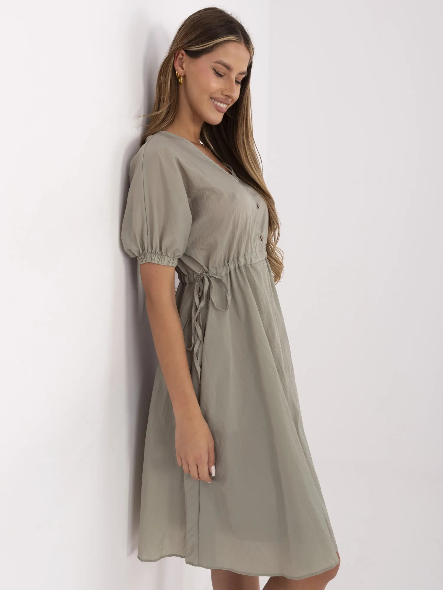 Olivové voľné šaty 217-SK-25663.03-olive Veľkosť: S