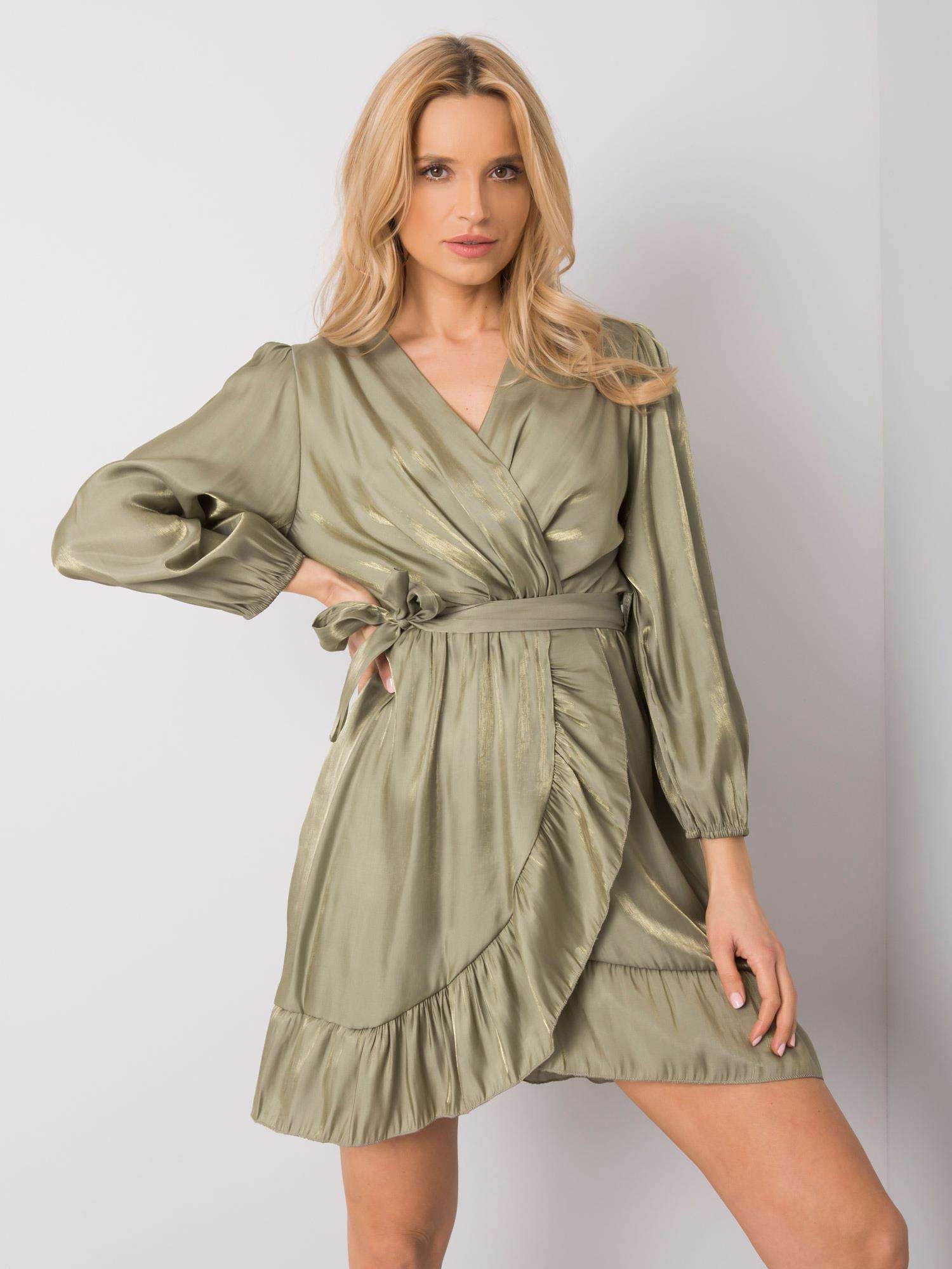 OLIVOVÉ LESKLÉ ŠATY DHJ-SK-11037.46P-OLIVE GREEN Veľkosť: ONE SIZE