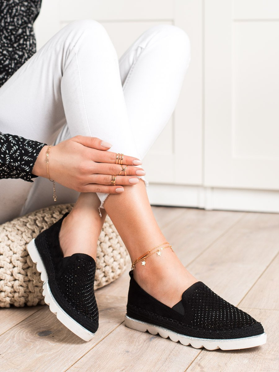 ČIERNE AŽÚROVE SLIP ONY S KRYŠTÁLIKMI J1156B Veľkosť: 36