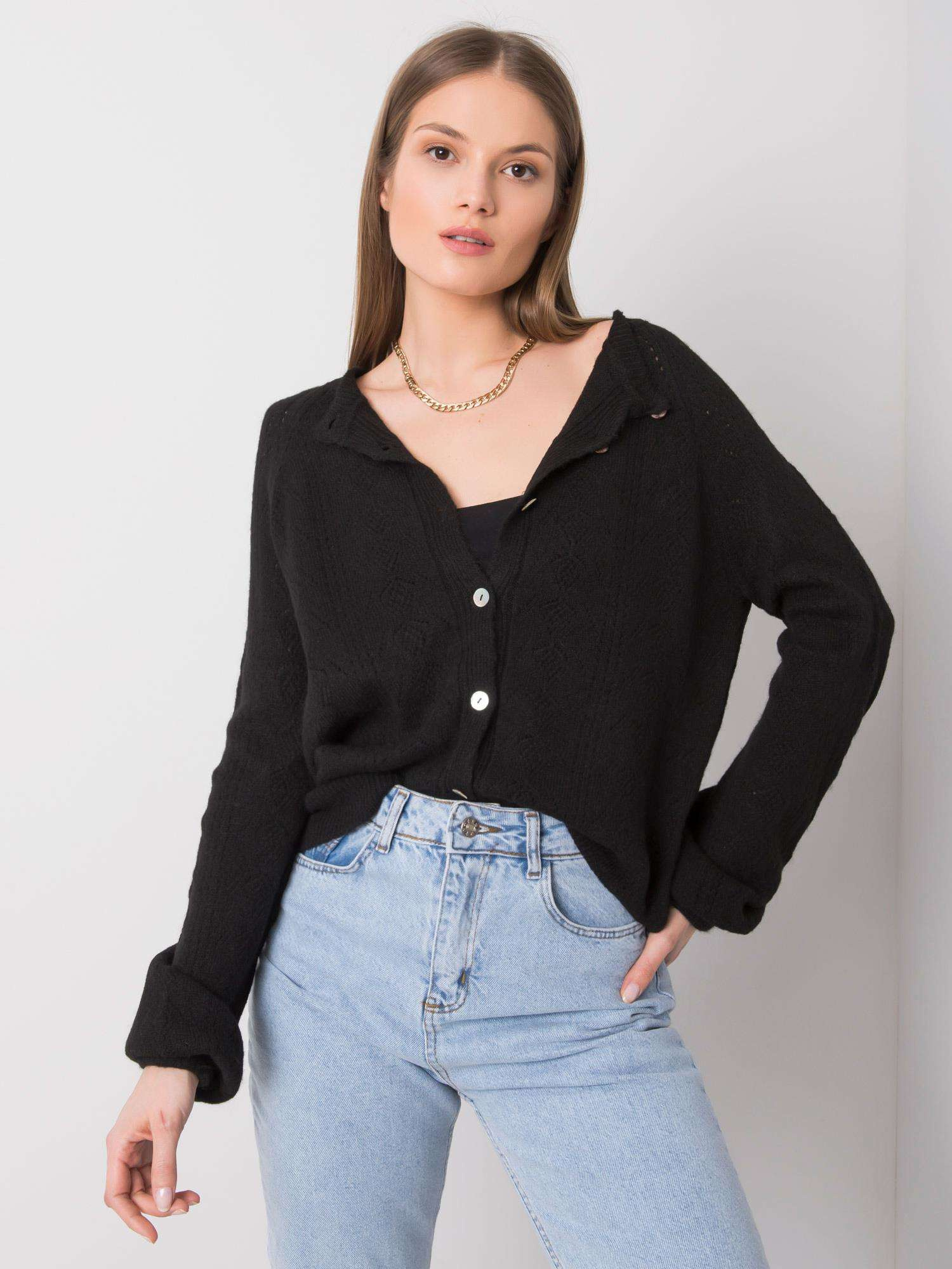 Čierny dámsky pletený sveter na gombíky 269-SW-5593.31-black Veľkosť: ONE SIZE