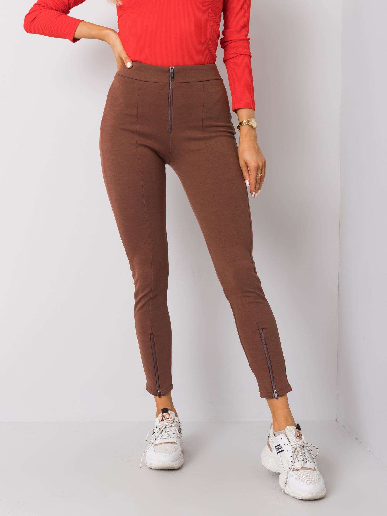 Hnedé dámske legíny so zipsami 269-SP-0550.05-brown Veľkosť: S